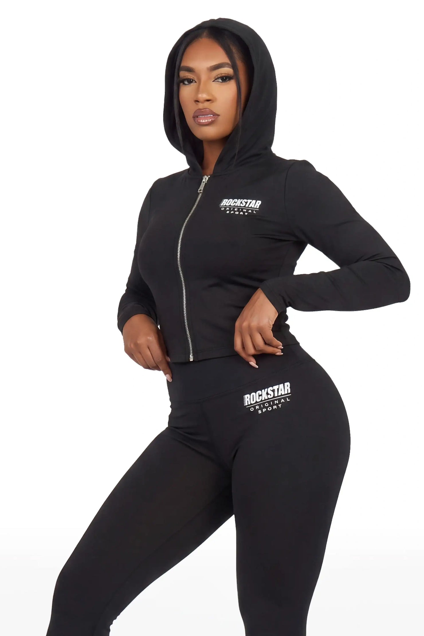 Sabitha Black Zip Up Hoodie Legging Active Set