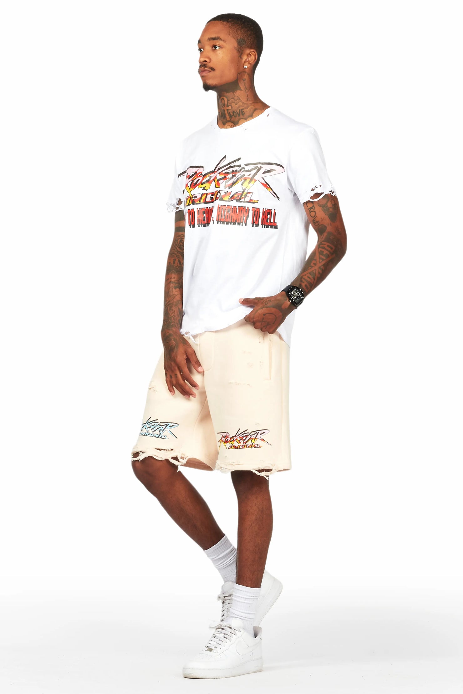 Iram White/Beige T-Shirt Short Set