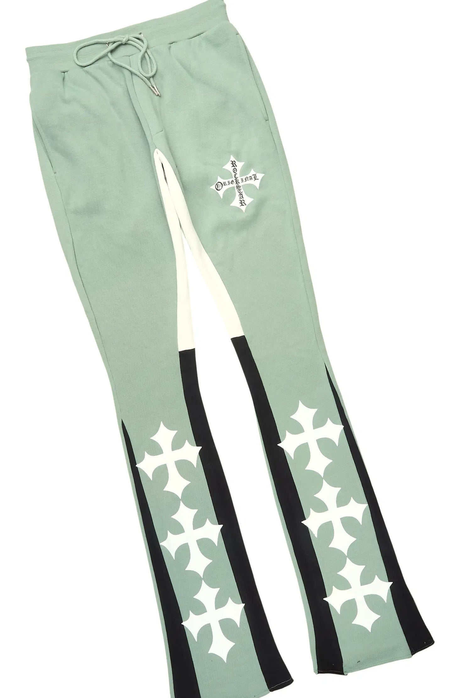 Slaydr Sage/White Hoodie/Stacked Flare Track Set