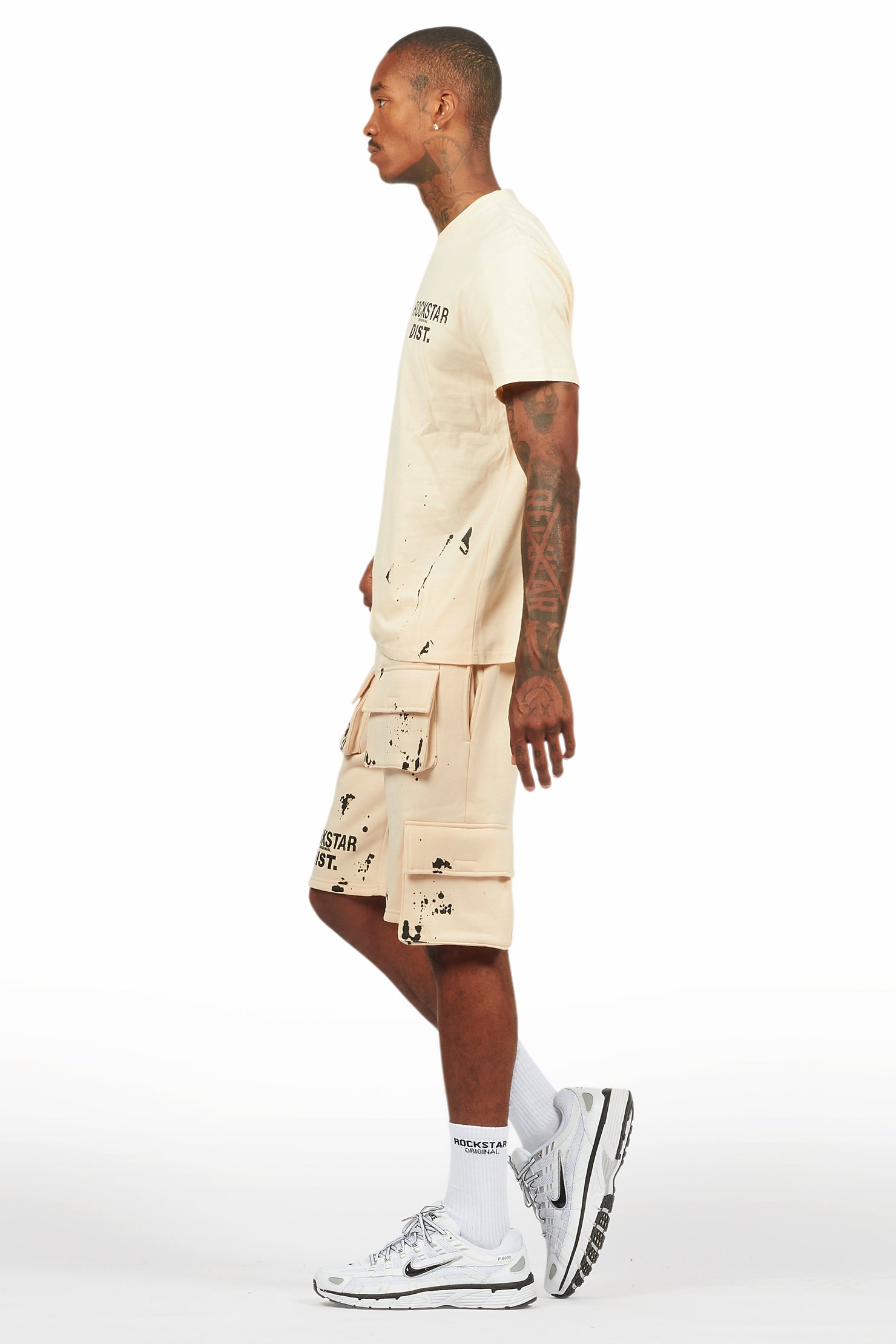 Raffer Beige/Black T-Shirt Cargo Shorts Set