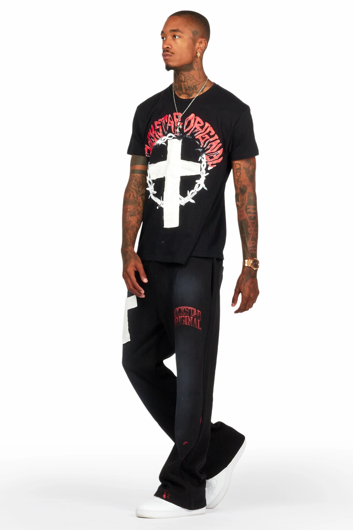 Hasim Black T-Shirt/Stacked Flare Track Set