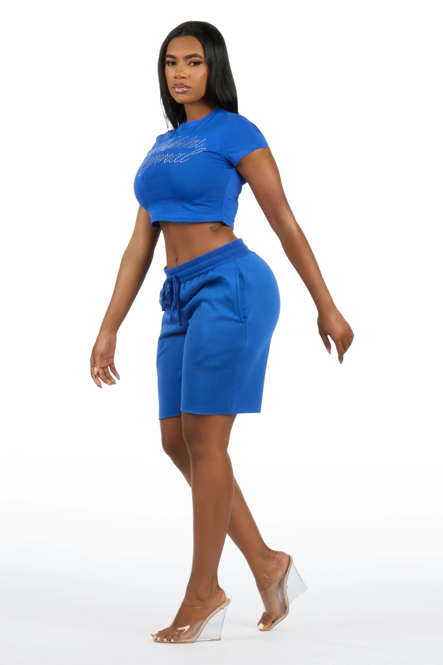 Taiesha Blue Rhinestone T-Shirt Short Set