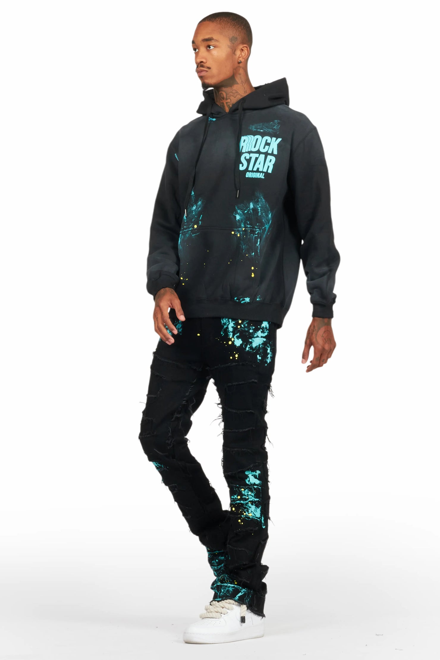 Barras Black Hoodie/Stacked Flare Jean Bundle