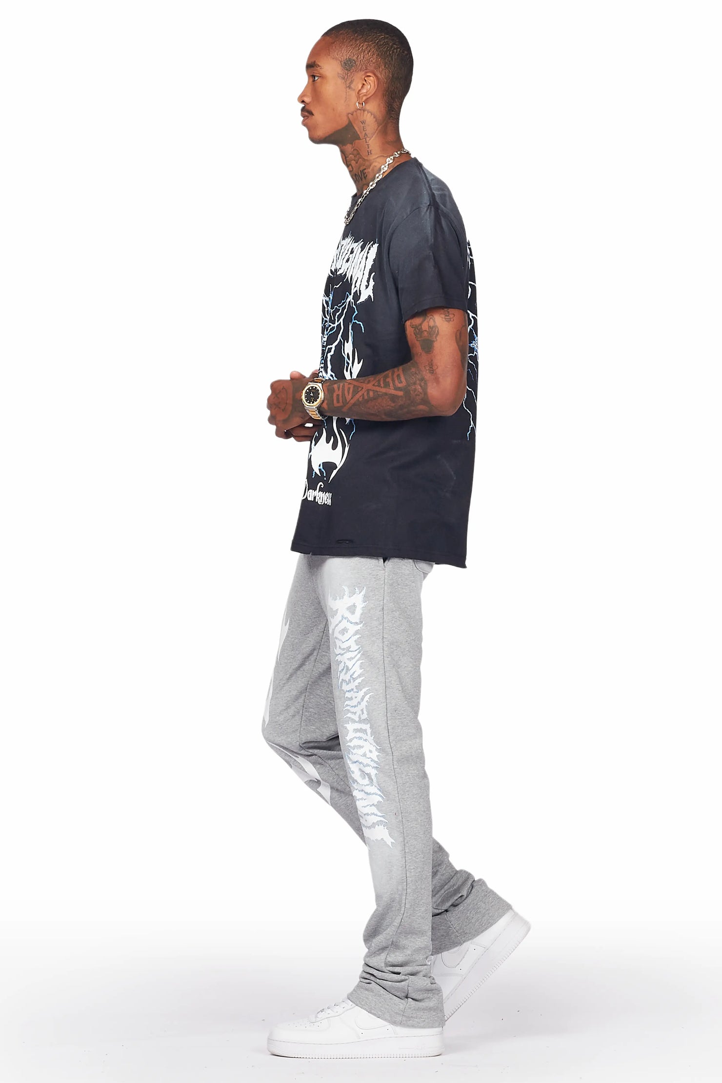 Exodus Black/Grey T-Shirt/Stacked Flare Track Pant Set