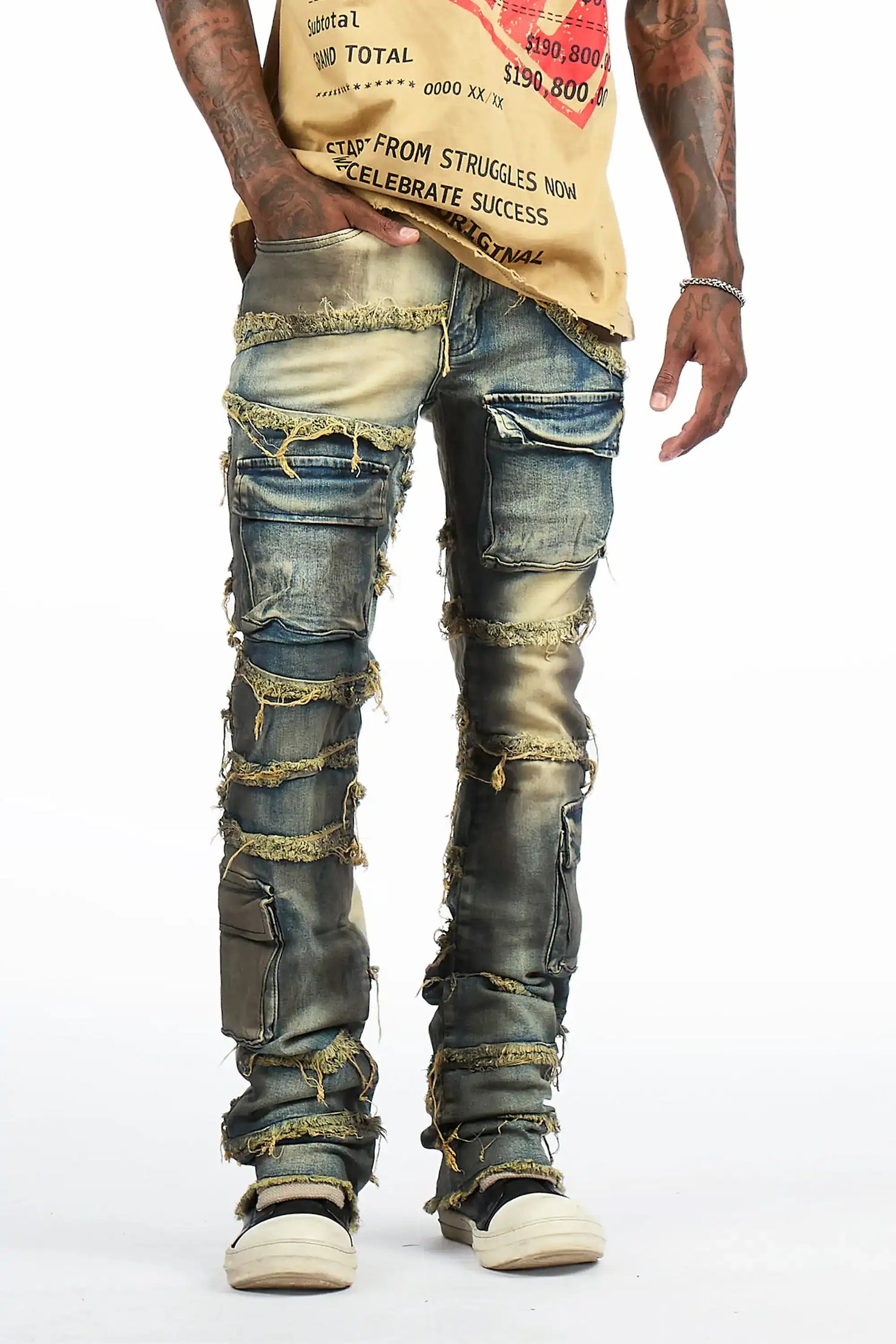 Yves Blue Stacked Flare Cargo Jean