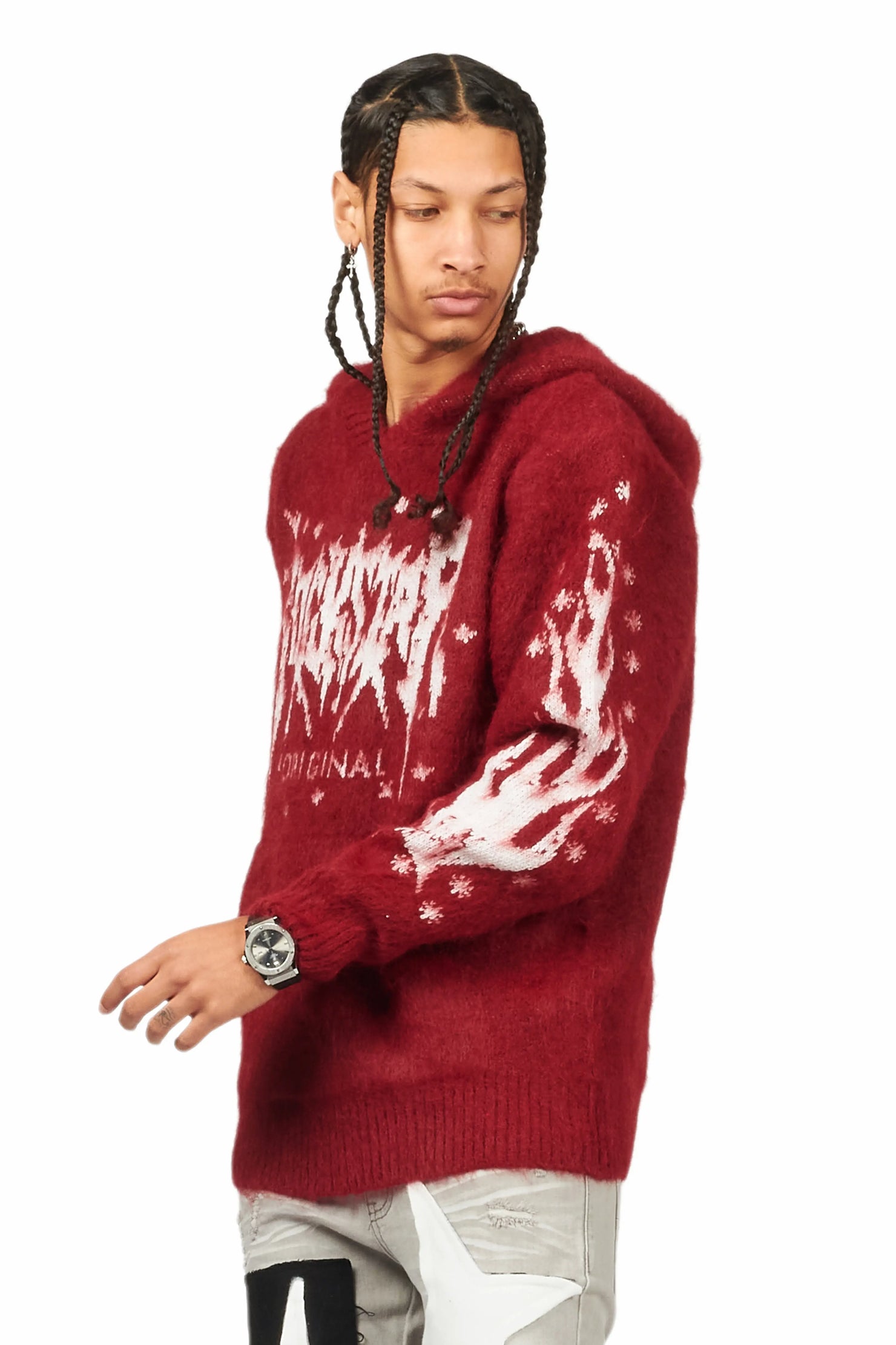 Raymond Red Graphic Knitted Mohair Hoodie