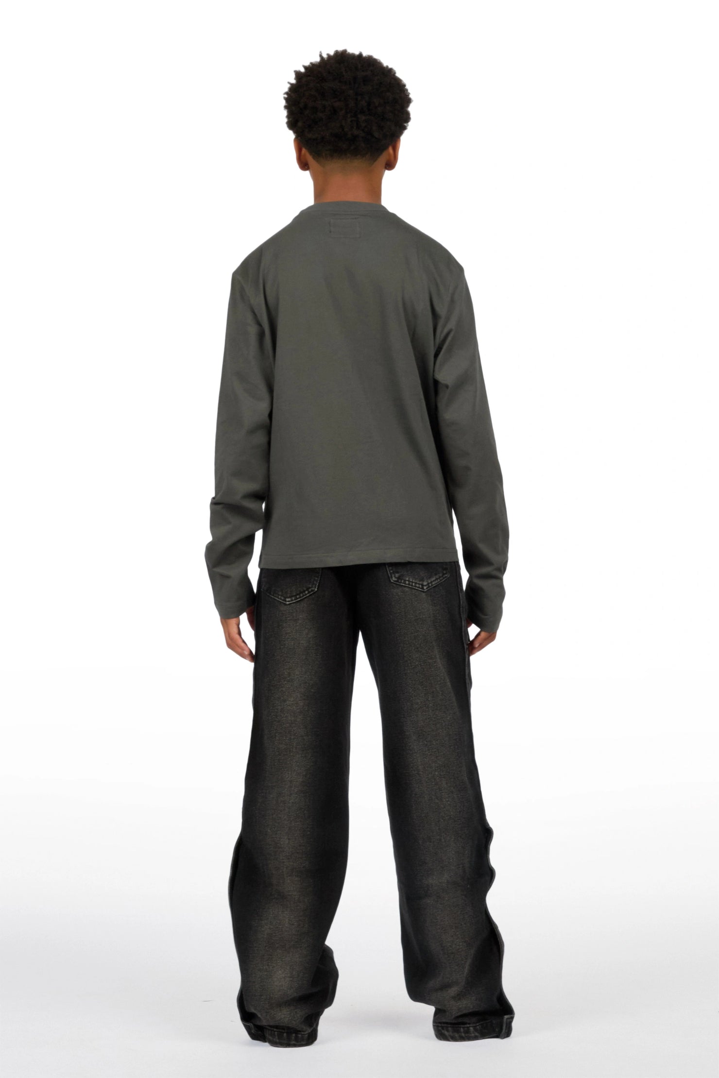 Boys Zeus Charcoal/Dark Grey Long Sleeve T-Shirt Baggy Painter Jean Set