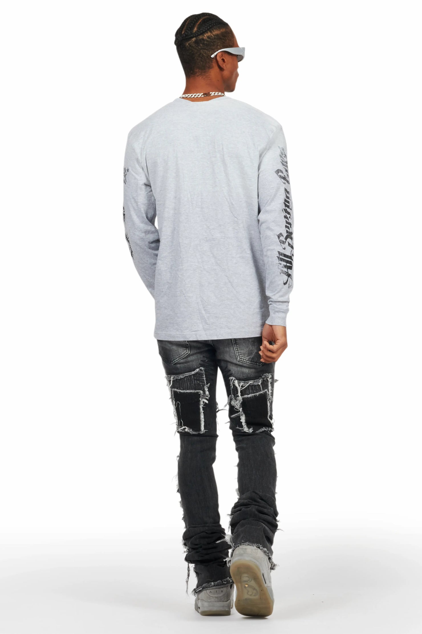 All Seeing Eyes Grey Long Sleeve T-Shirt/Super Stacked Flare Jean Bundle