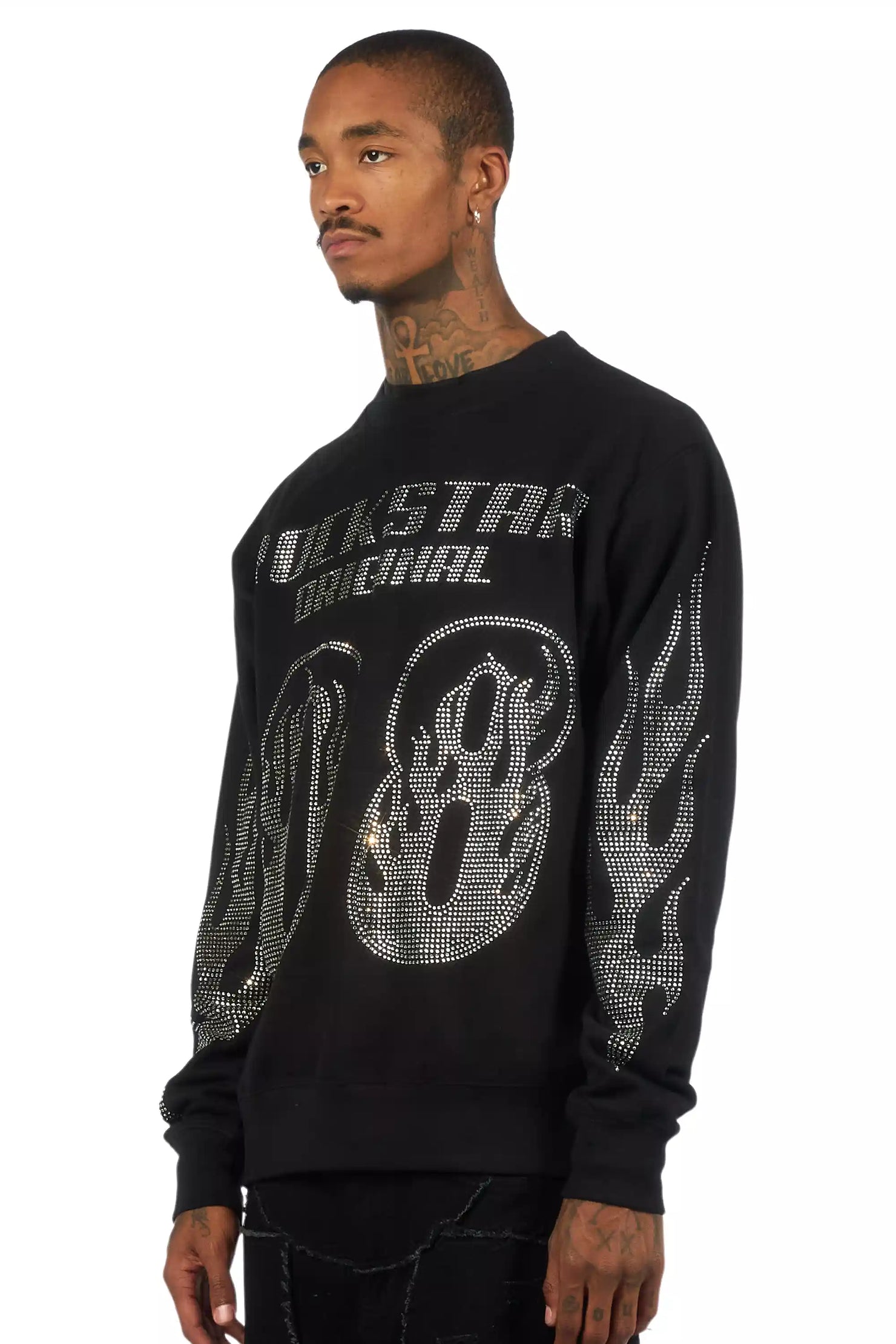 Jahlil Black/Silver Rhinestone Crewneck Sweatshirt