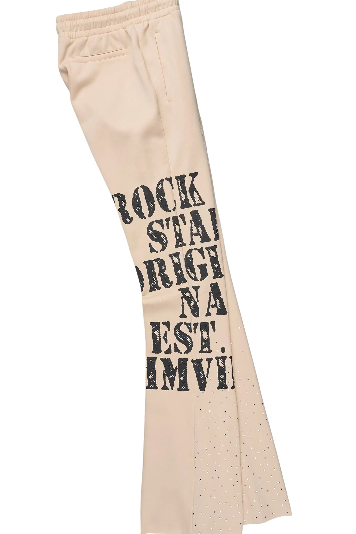 Borya Beige Rhinestone Hoodie/Stacked Pant Track Set