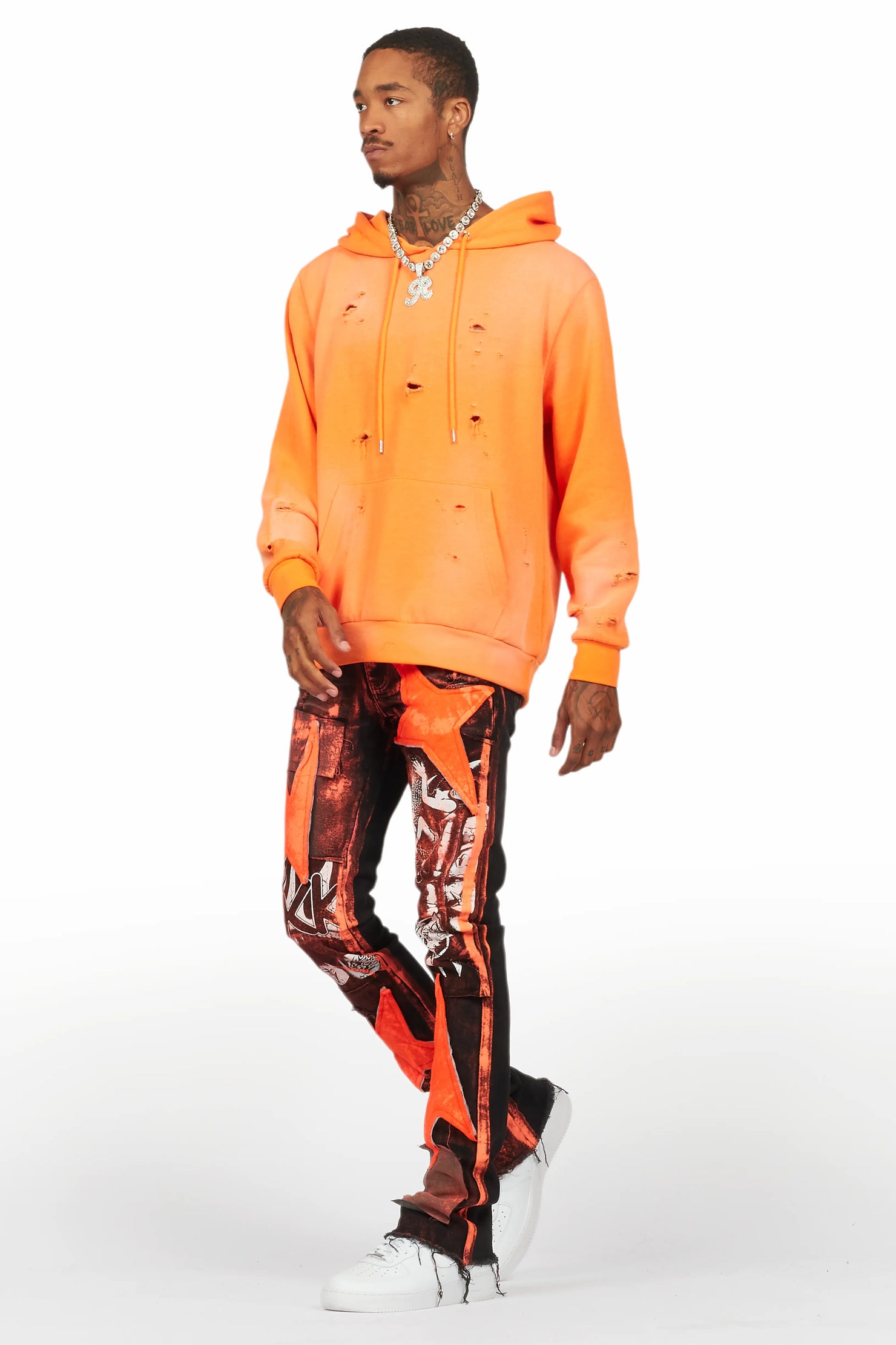 Valko Black/Orange Roller Paint Stacked Flare Jean