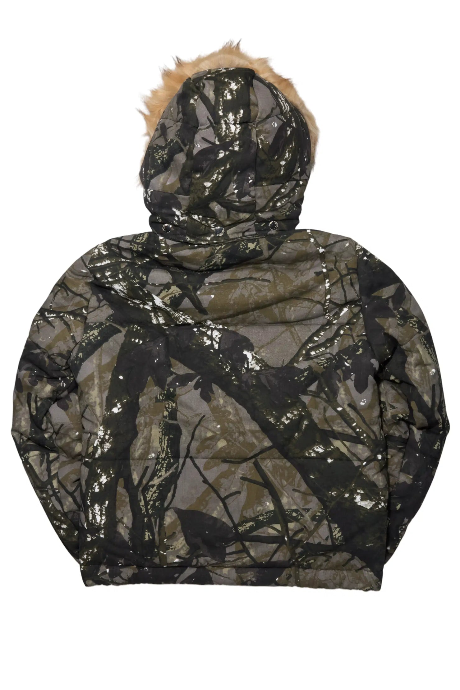 Bevis Camo Puffer Jacket With Faux Fur Hood