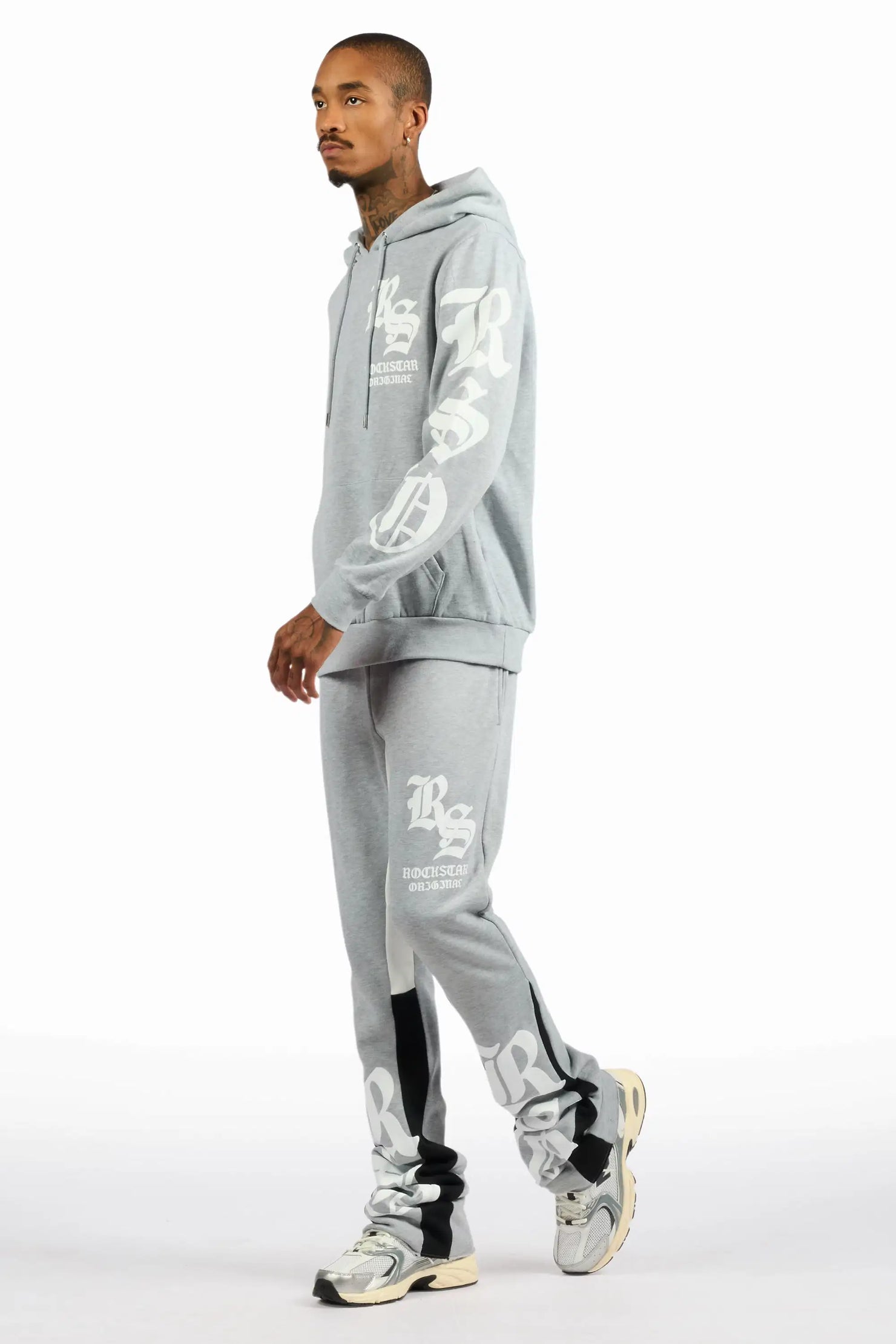 Hedeon Heather Grey/White Hoodie/Stacked Flare Track Set