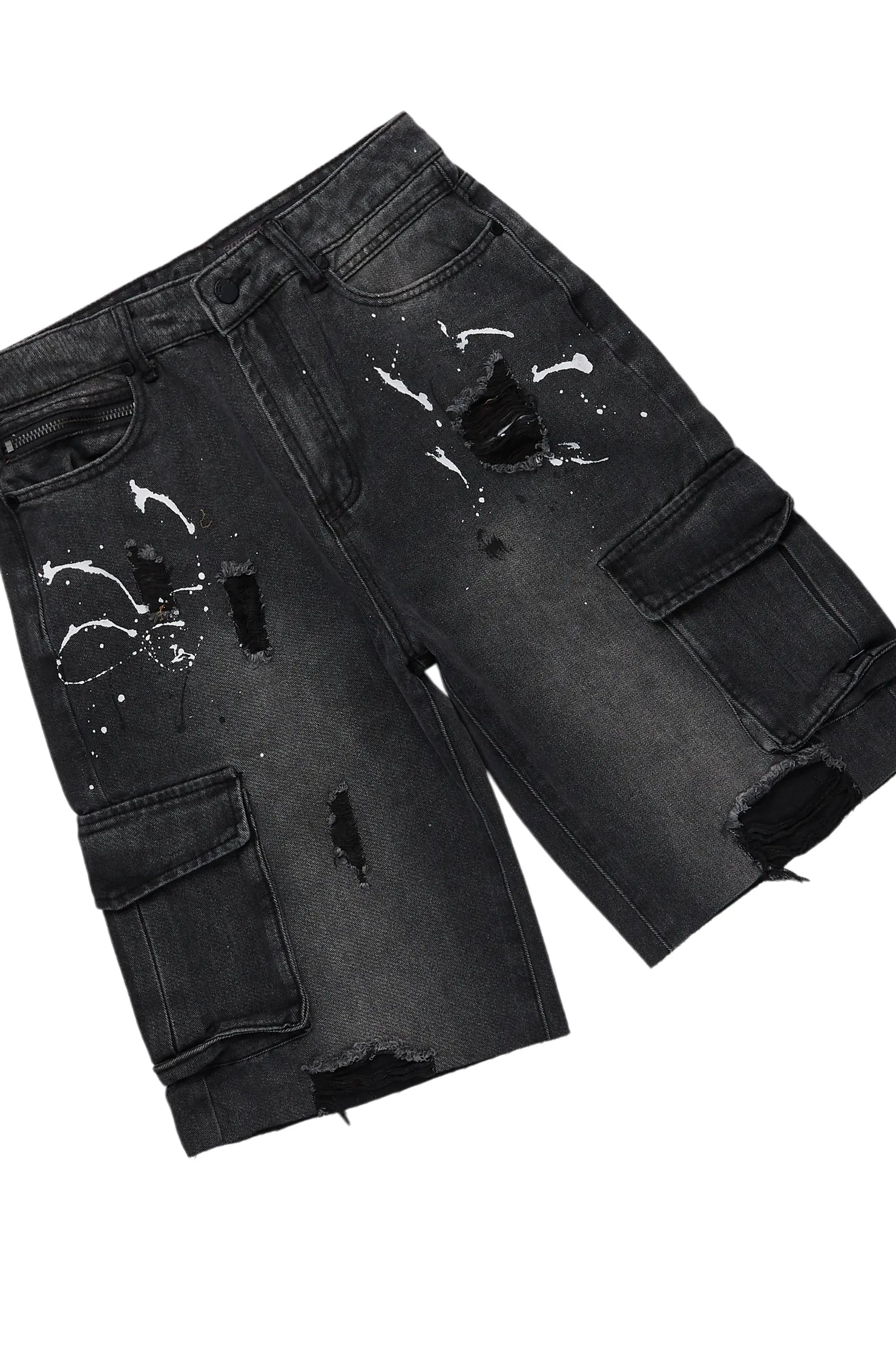 Fields Black/White Double Layer T-Shirt/Denim Short Set