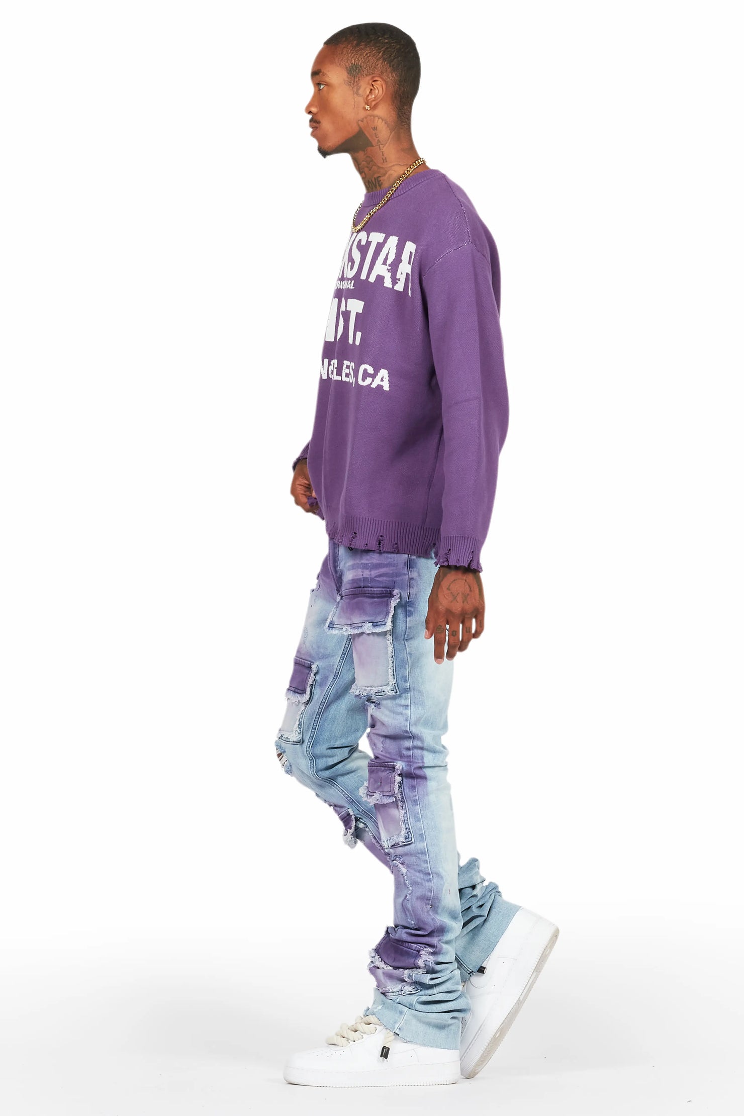 Mallow Purple Knit Sweater/Super Stacked Flare Jean Bundle