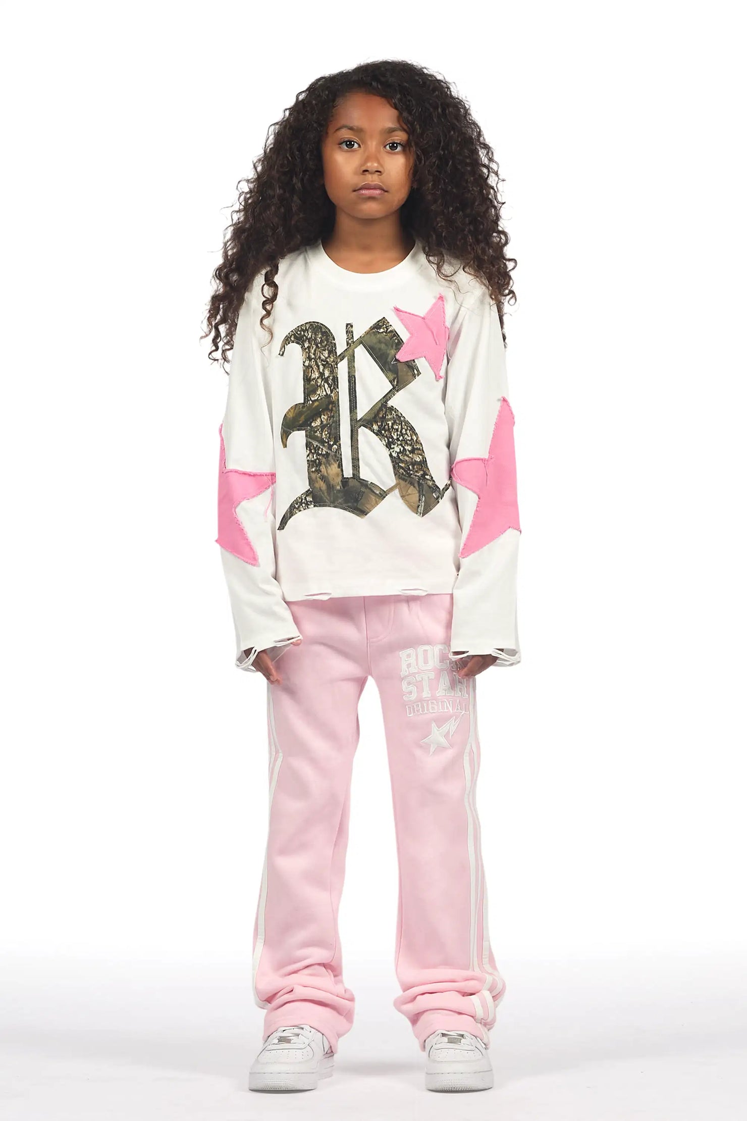 Girls Gerrit Pink Stacked Baggy Track Pant
