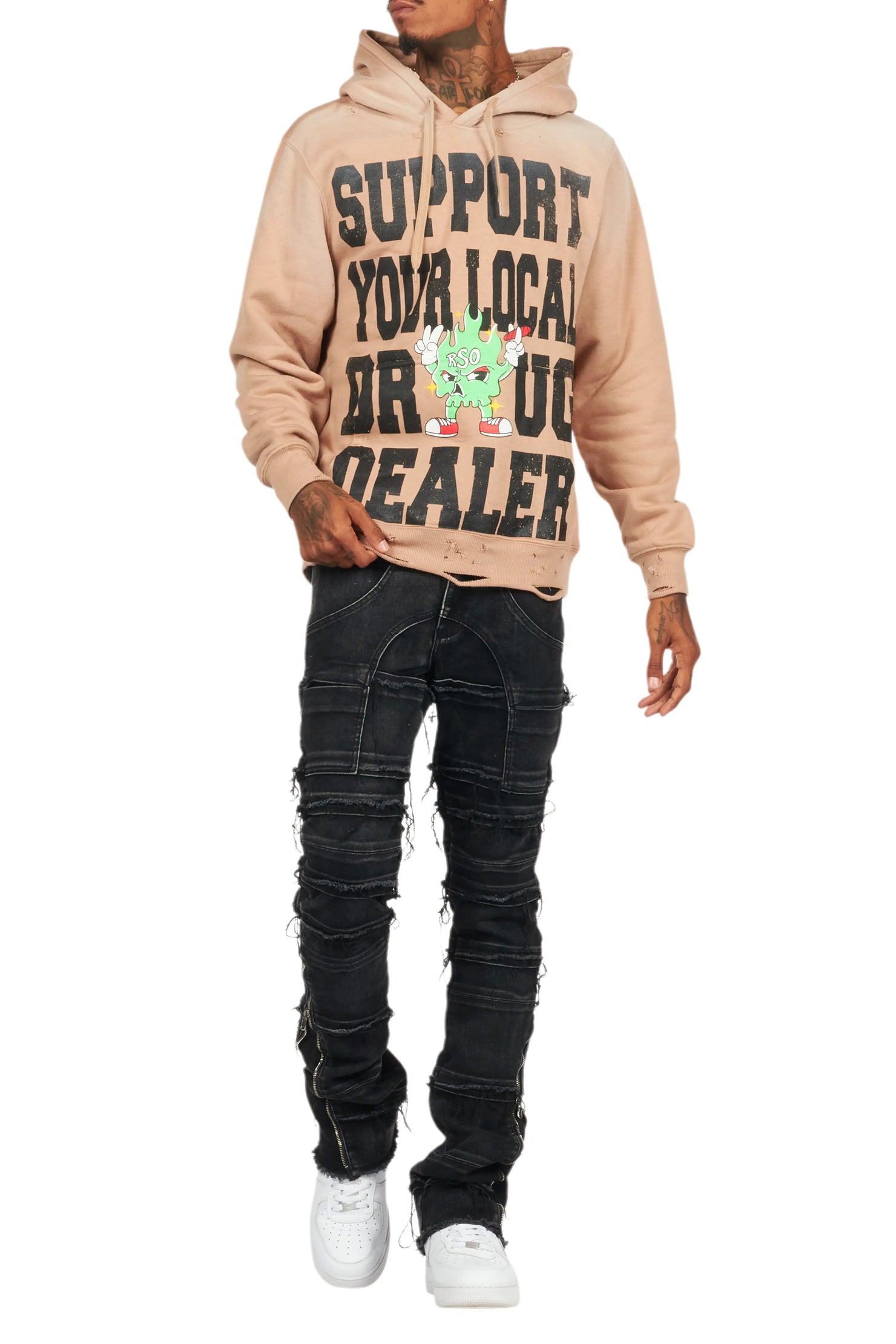 Tarl Khaki Distressed Graphic Hoodie