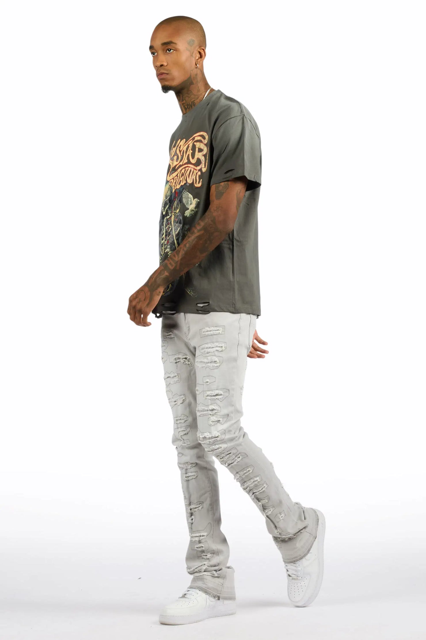 Danby Charcoal Oversized Graphic T-Shirt/Stacked Flare Jean Bundle