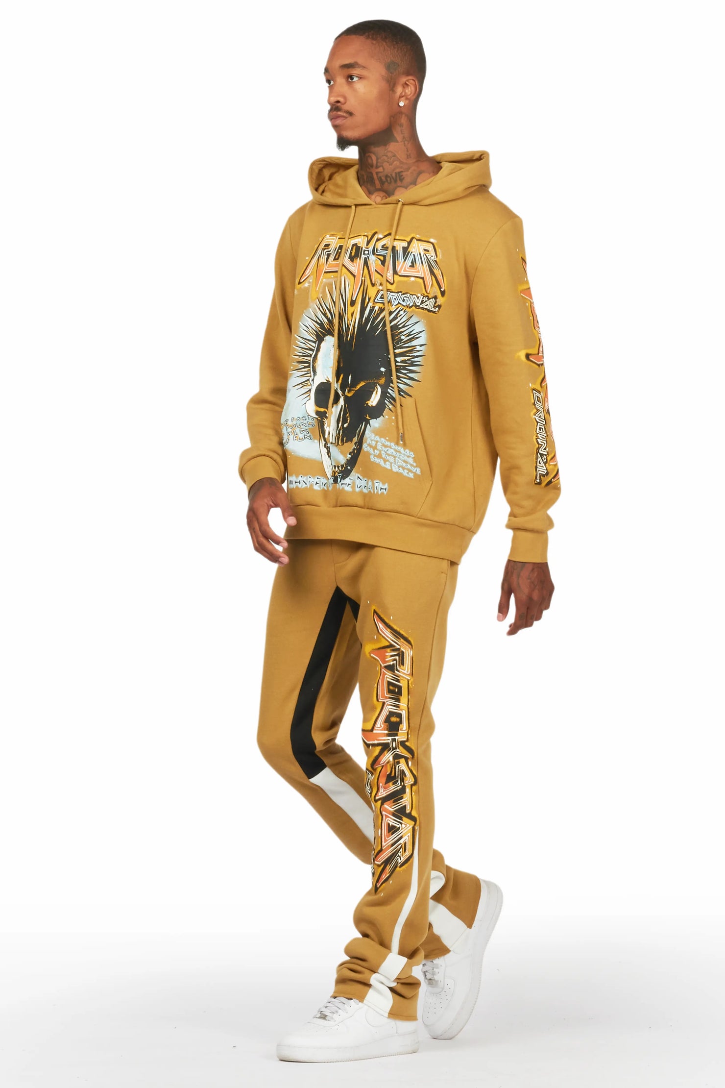 Obern Olive Graphic Hoodie/Stacked Flare Pant Track Set