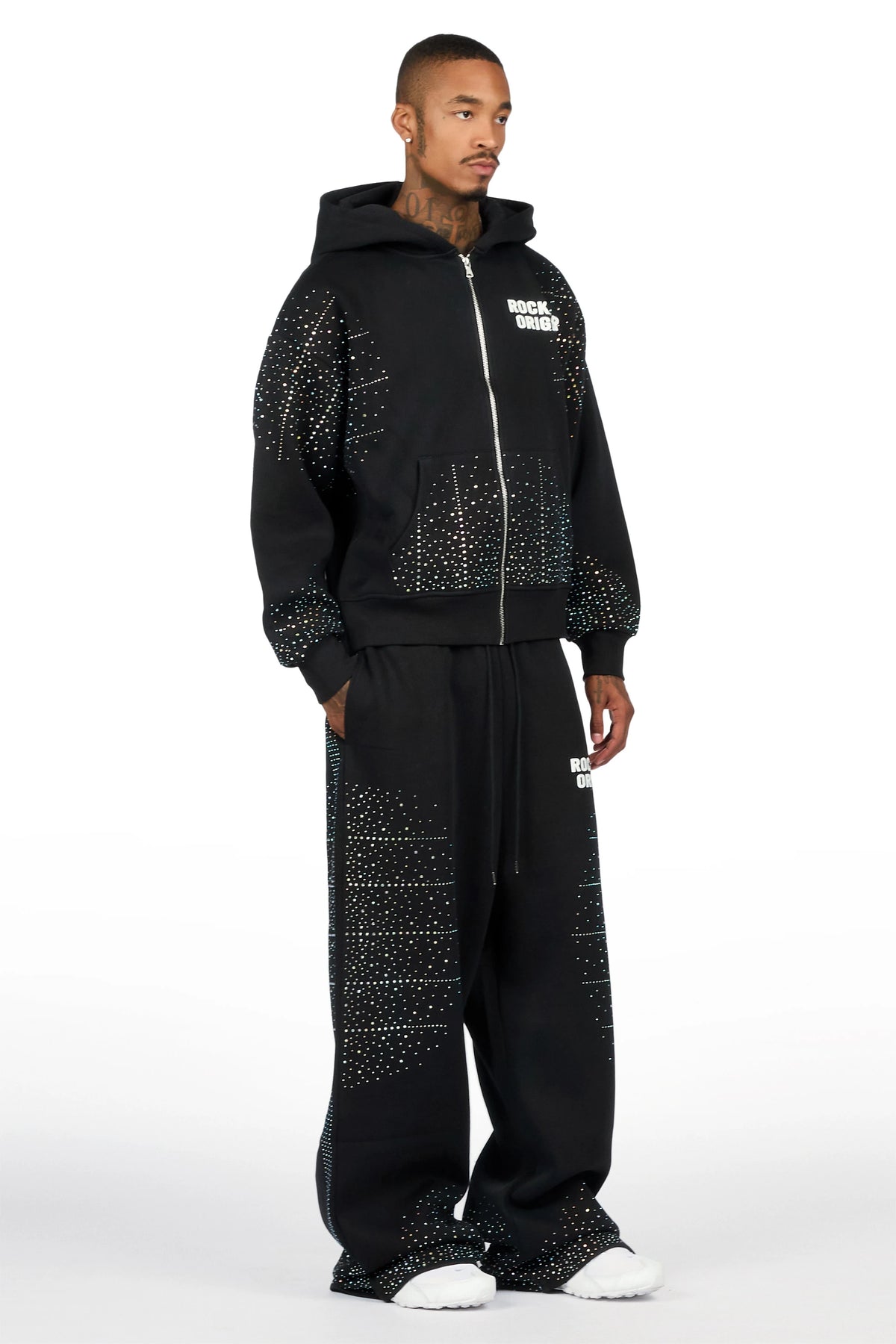 Eoghan Black Rhinestone Hoodie/Baggy Pant Track Set