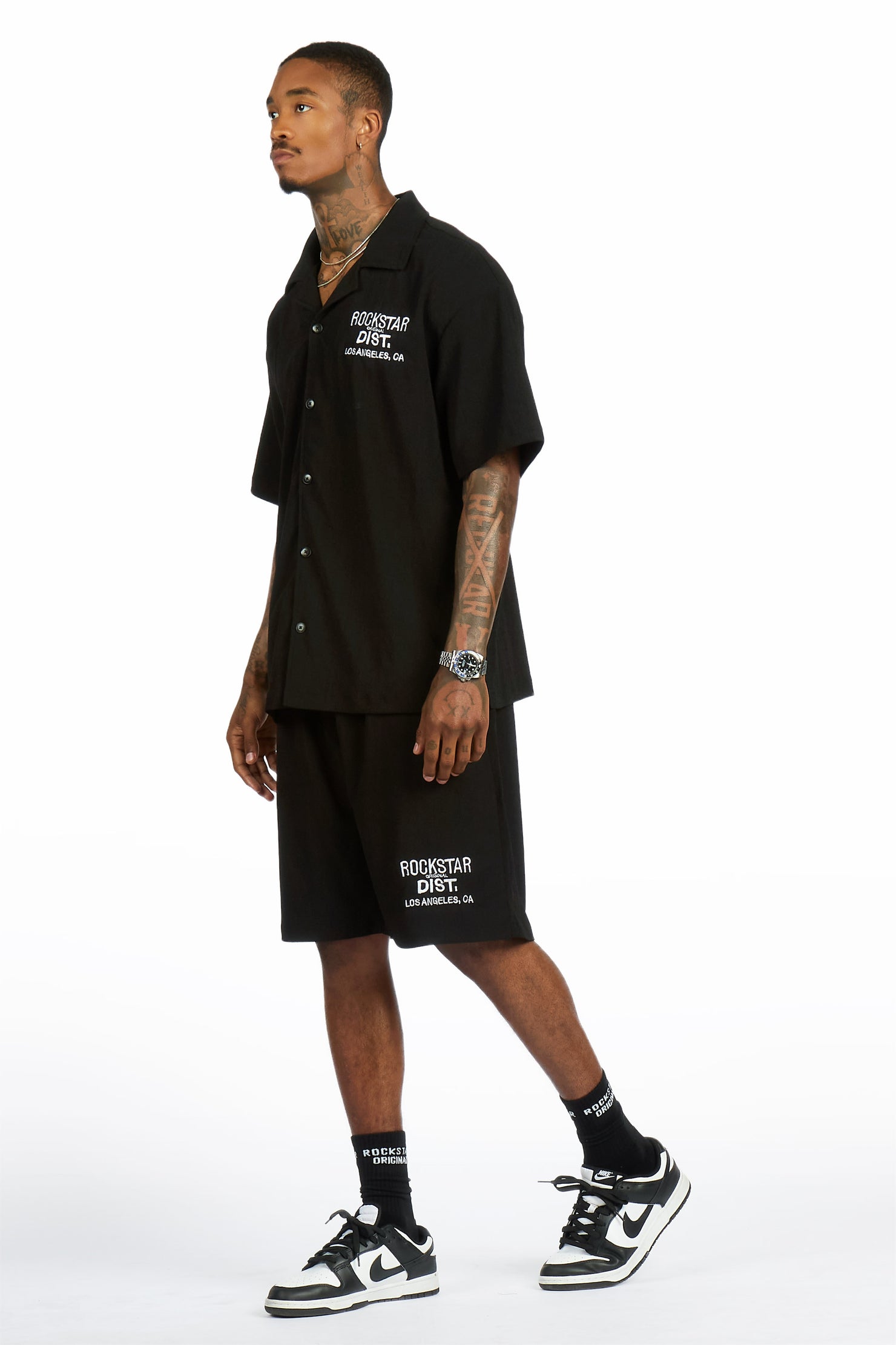 Kason Black Button Down Shirt/Short Set