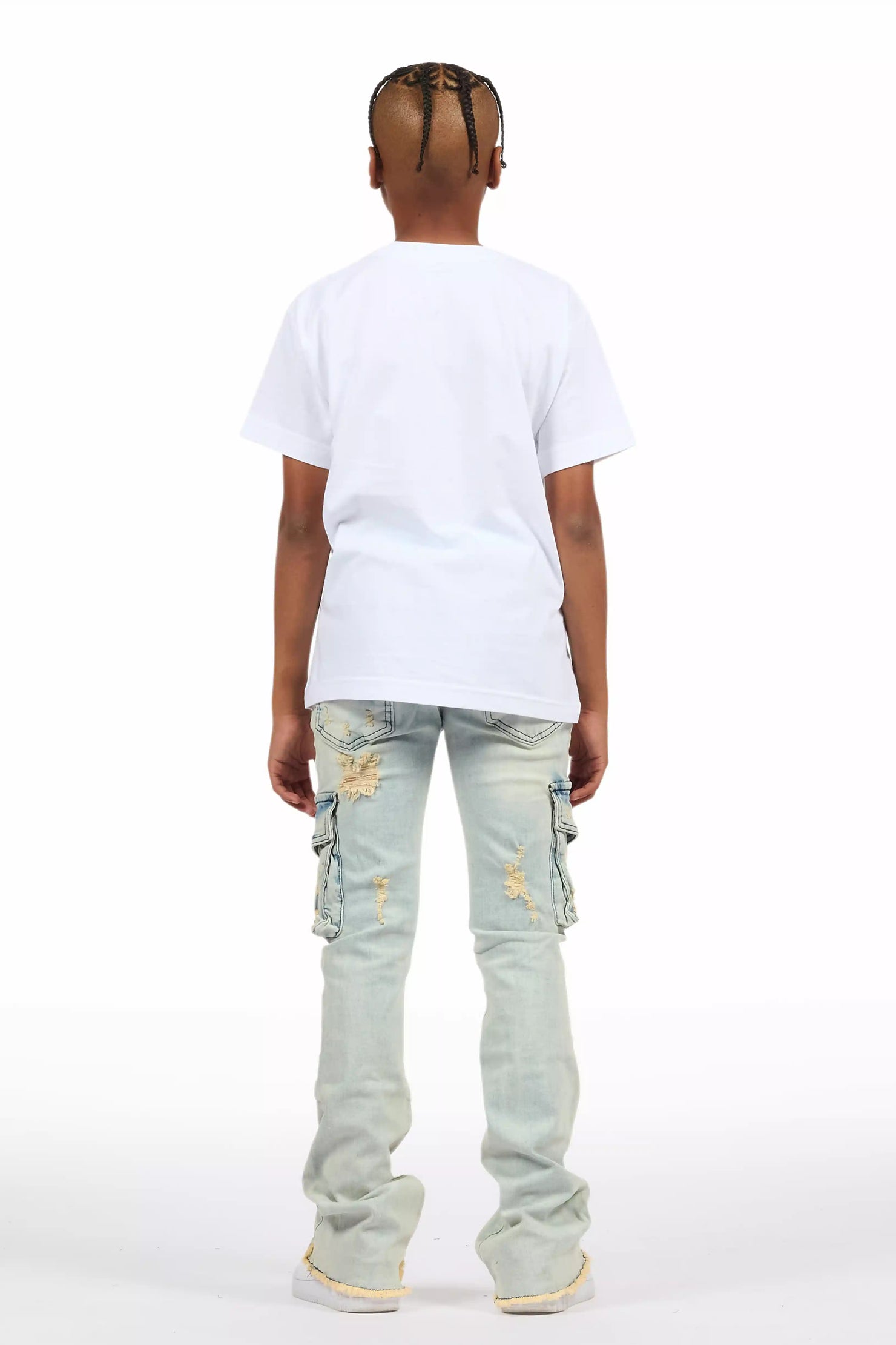 Boys Adalee Blue Slim Stacked Flare Cargo Jean