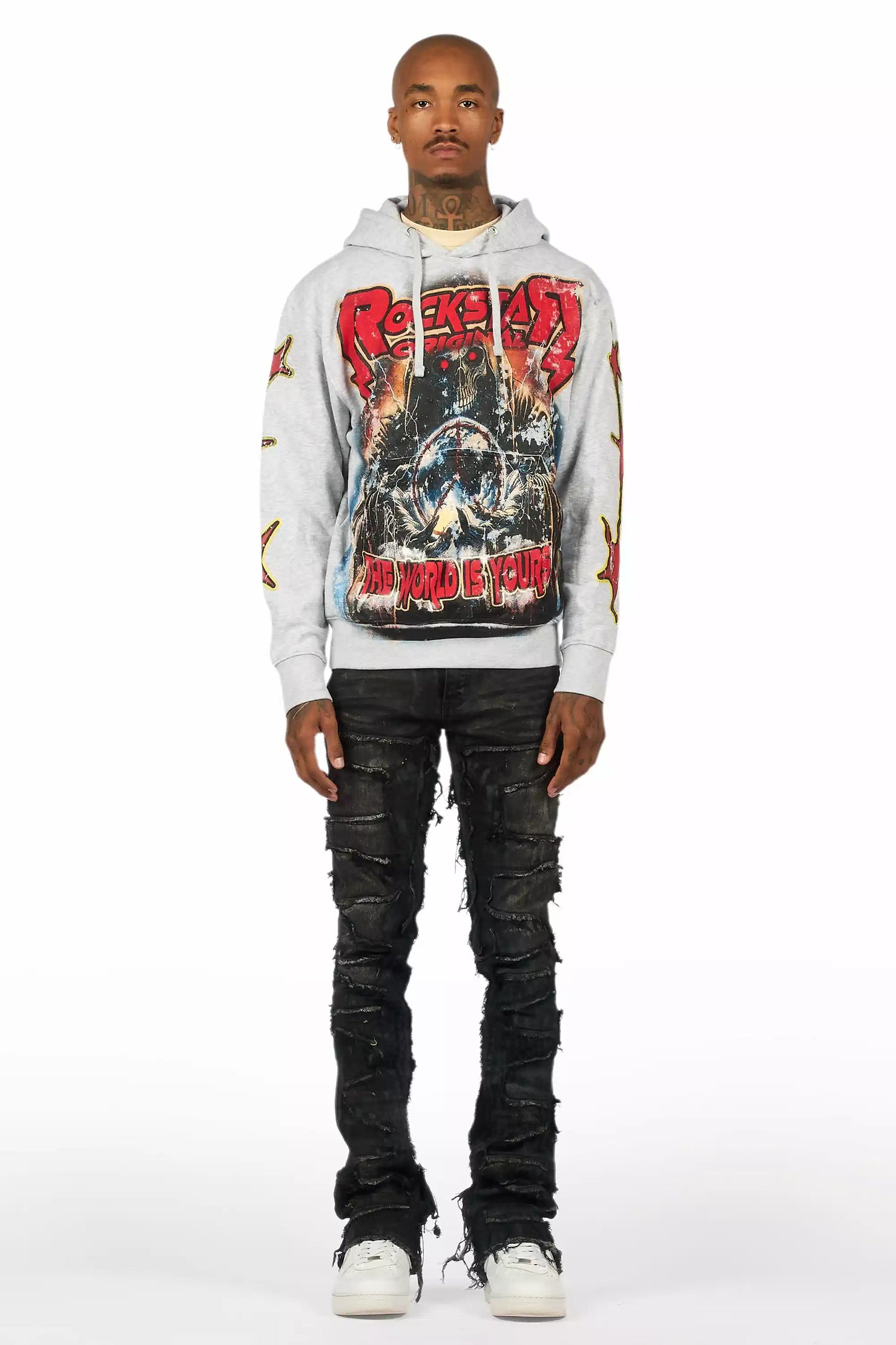 Shake Grey Oil Wash Stacked Flare Jean