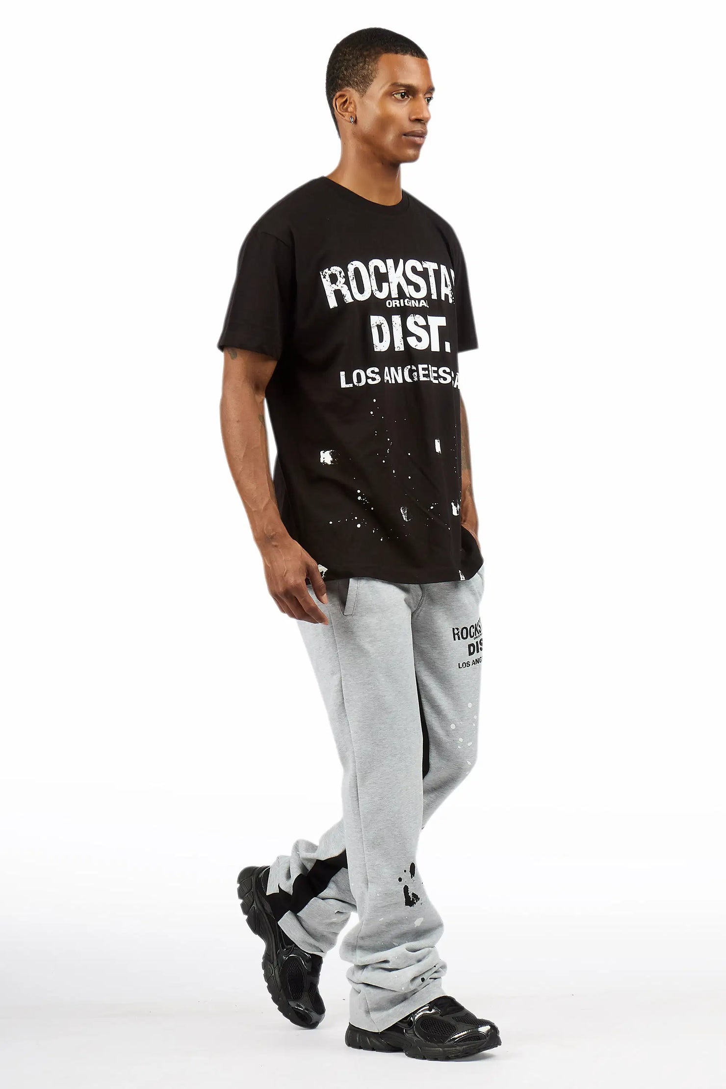 Scottie Black/Heather Grey T-Shirt/Stacked Flare Track Pant Set