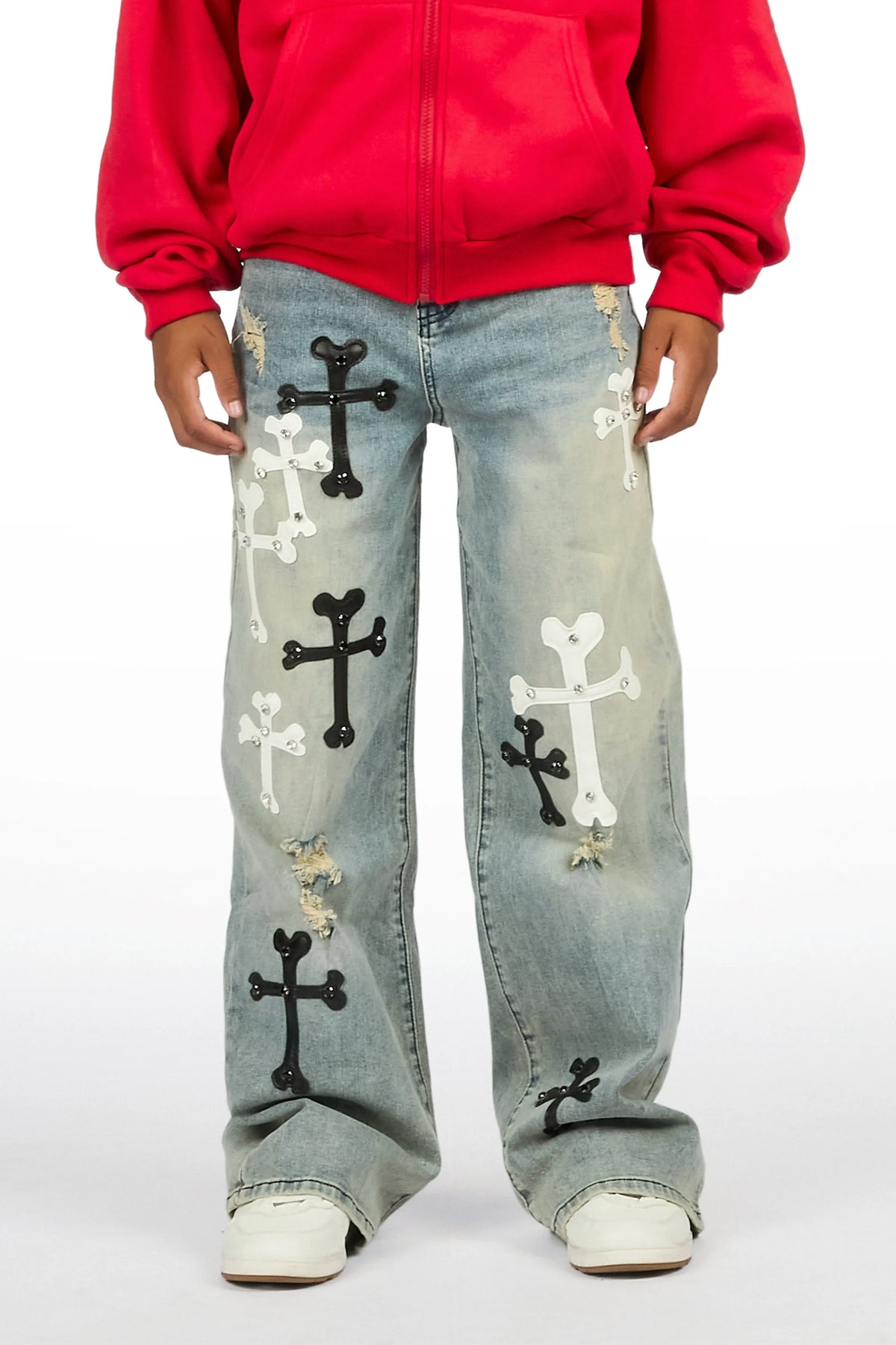 Boys Oliver Medium Blue Patch Baggy Fit Jean