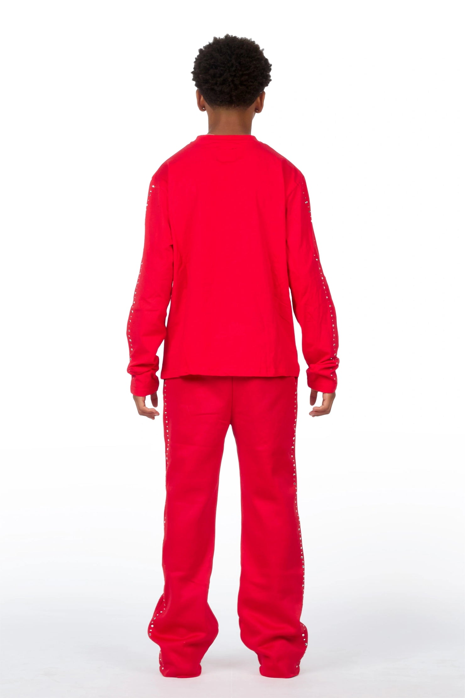 Boys Marc Red Rhinestone Long Sleeve Shirt Relaxed Track Set