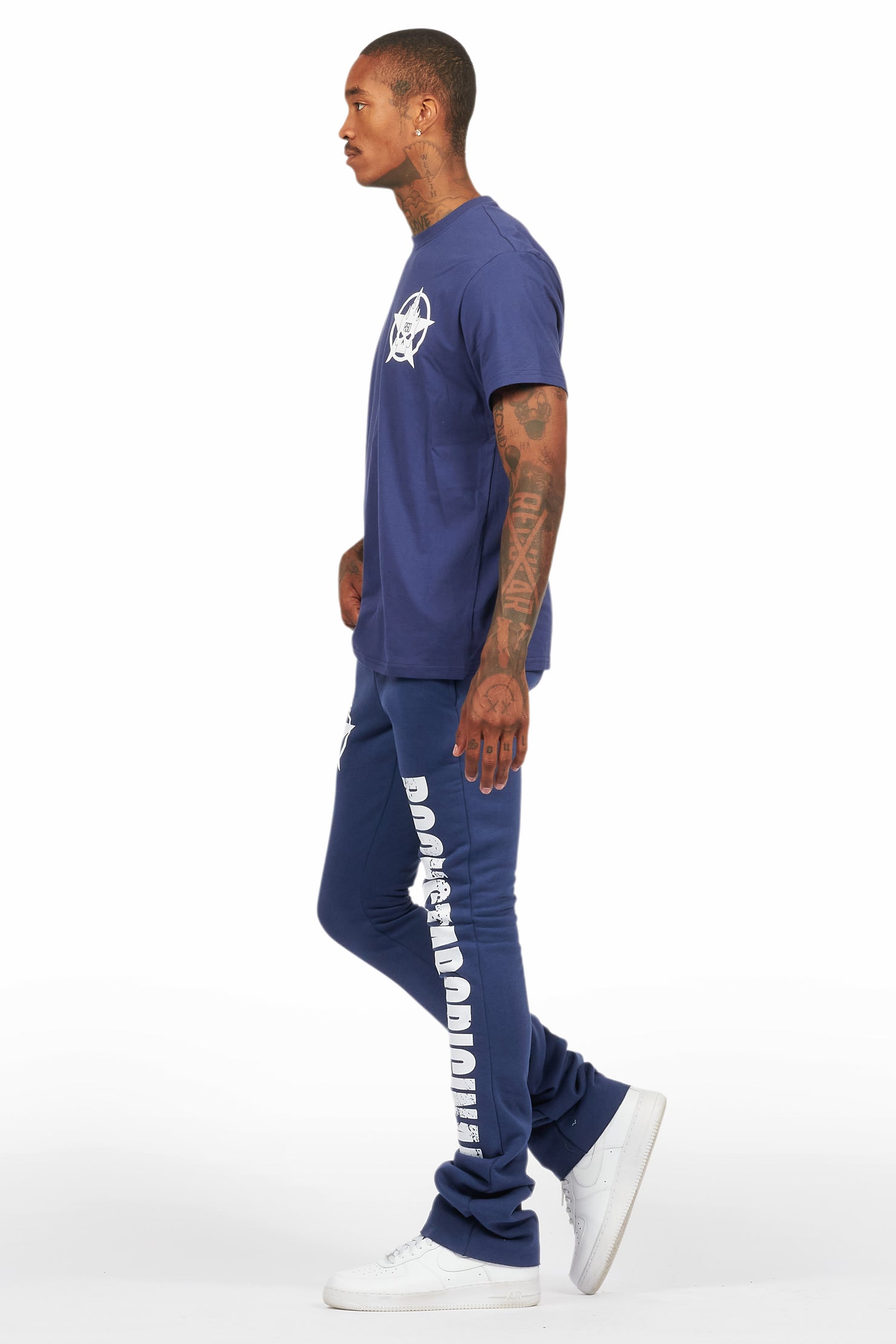 Keve Navy T-Shirt Stacked Flare Track Set