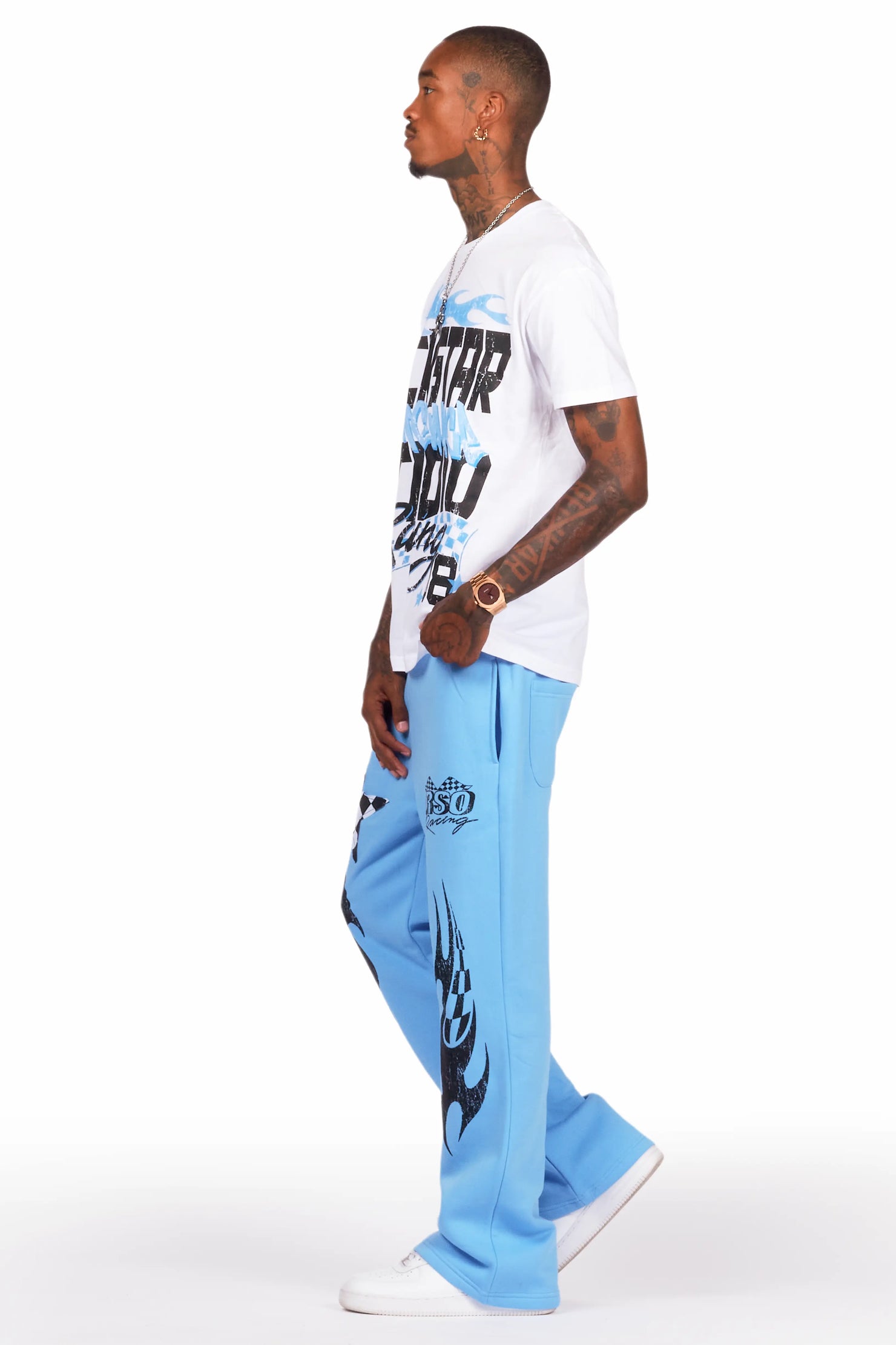 Garo White/Blue T-Shirt/Stacked Flare Track Set