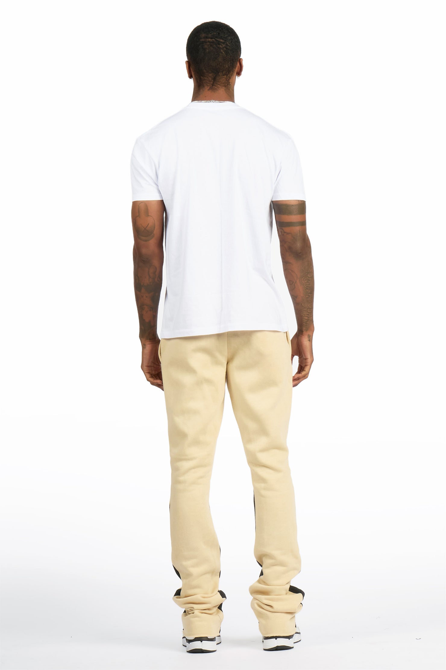 Mavrix White/Beige T-shirt/Stacked Flare Track Pant Set