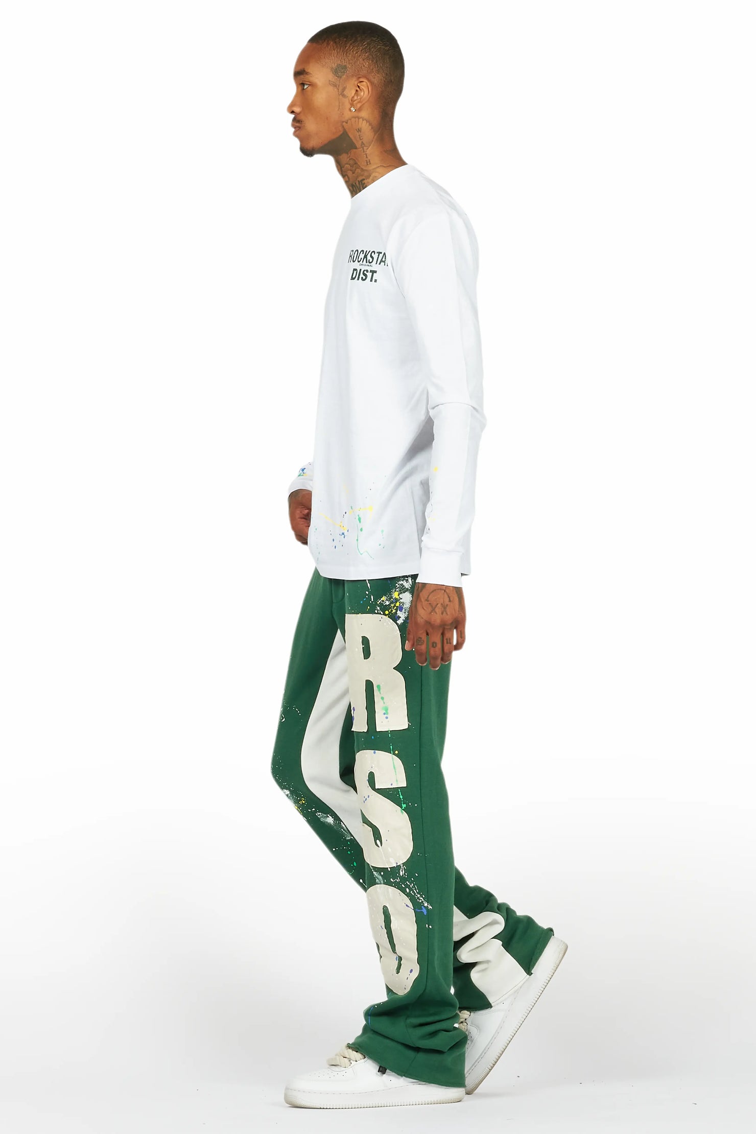 Bert White/Green Long Sleeve T-Shirt/Baggy Pant Set