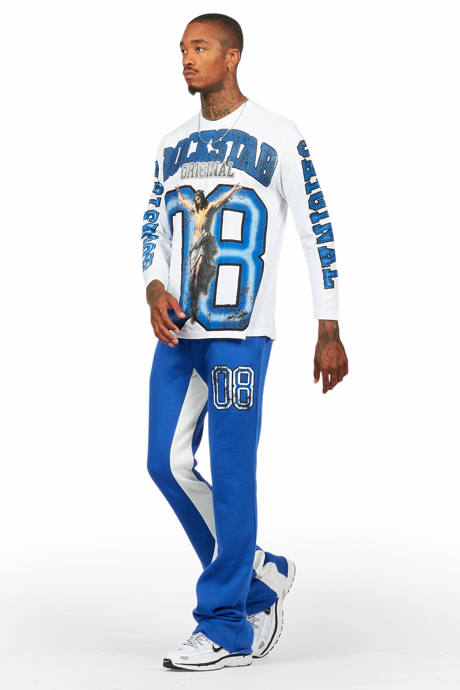 Fields White/Royal Long Sleeve T-Shirt/Baggy Pant Set