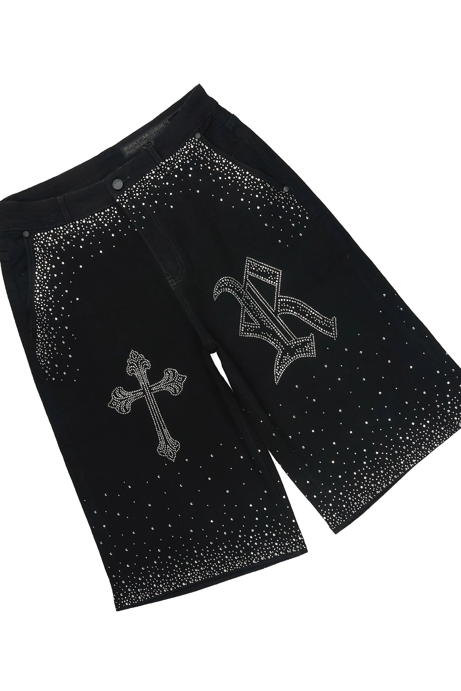 Clemente Jet Black Rhinestone Button Down Shirt Jort Set