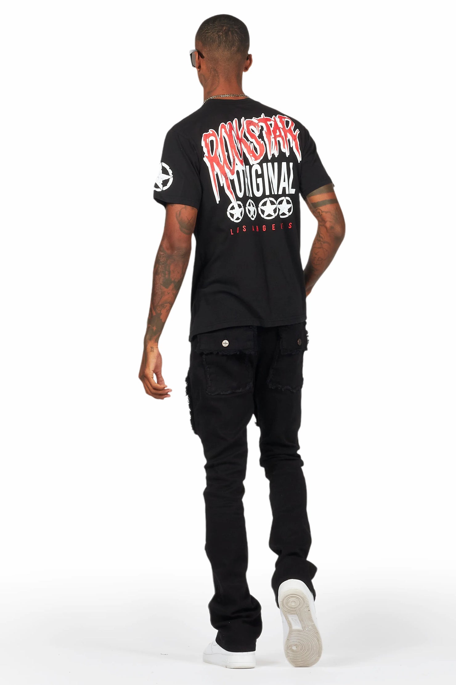 Wizzurd Black T-Shirt/Stacked Flare Cargo Jean Bundle