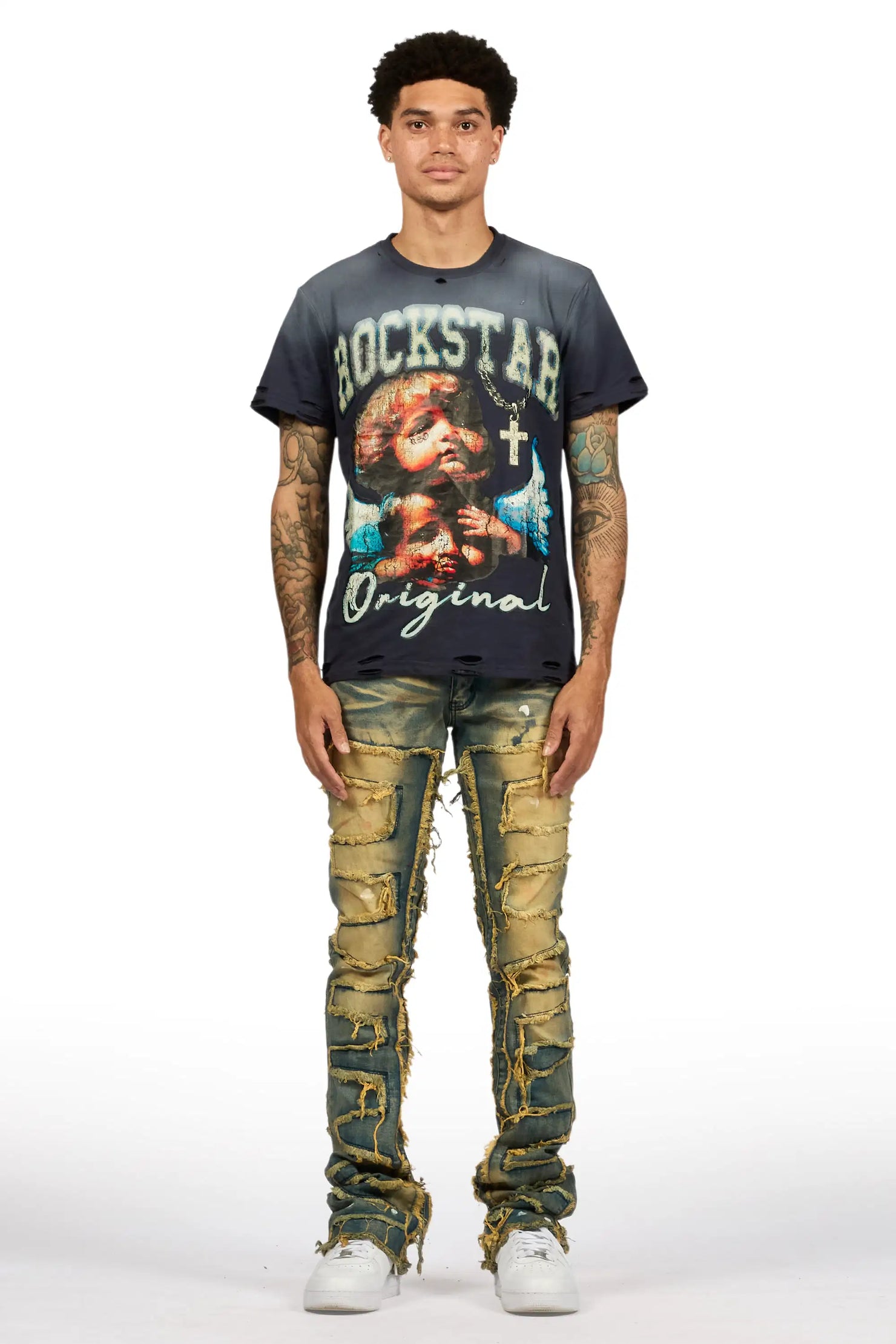 Shake Tint Dirty Blue Stacked Flare Jean