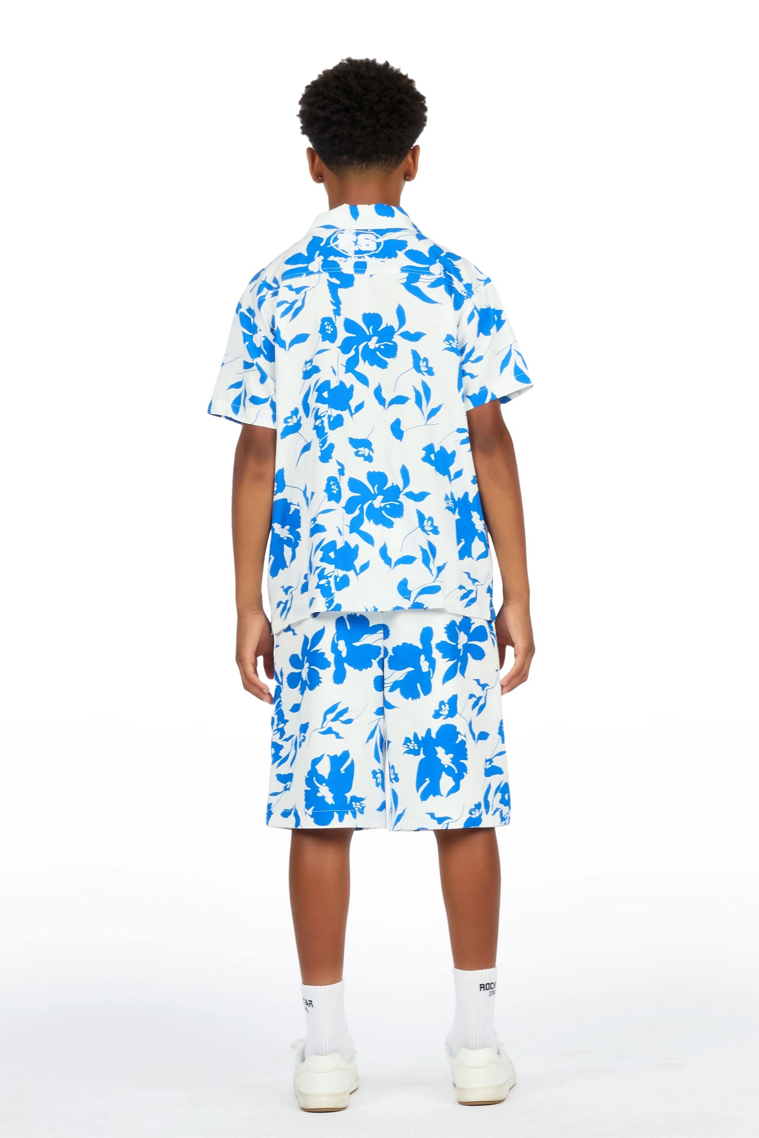 Boys Puka Blue/Cream Button Down Shirt/Short Set