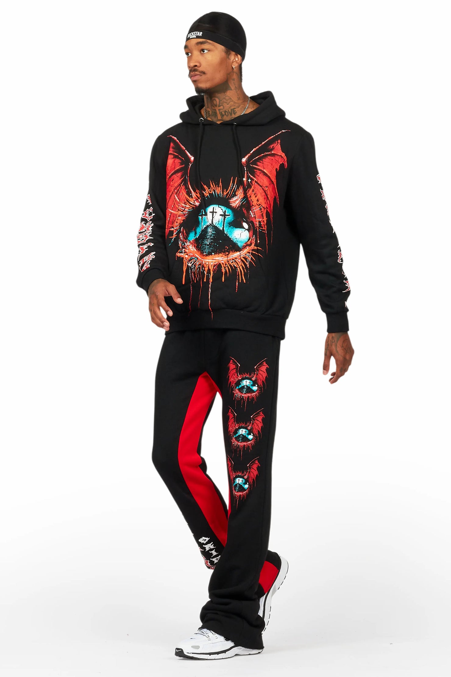 Darden Black/Red Hoodie/Baggy Track Pant Set