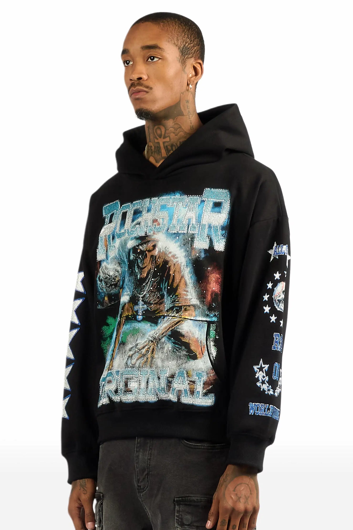 Marxe Black Rhinestone Oversized Hoodie