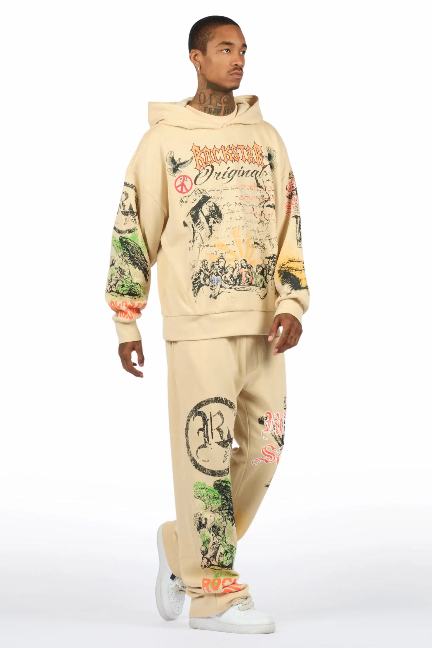 Suppersketch Beige Hoodie/Baggy Pant Track Set