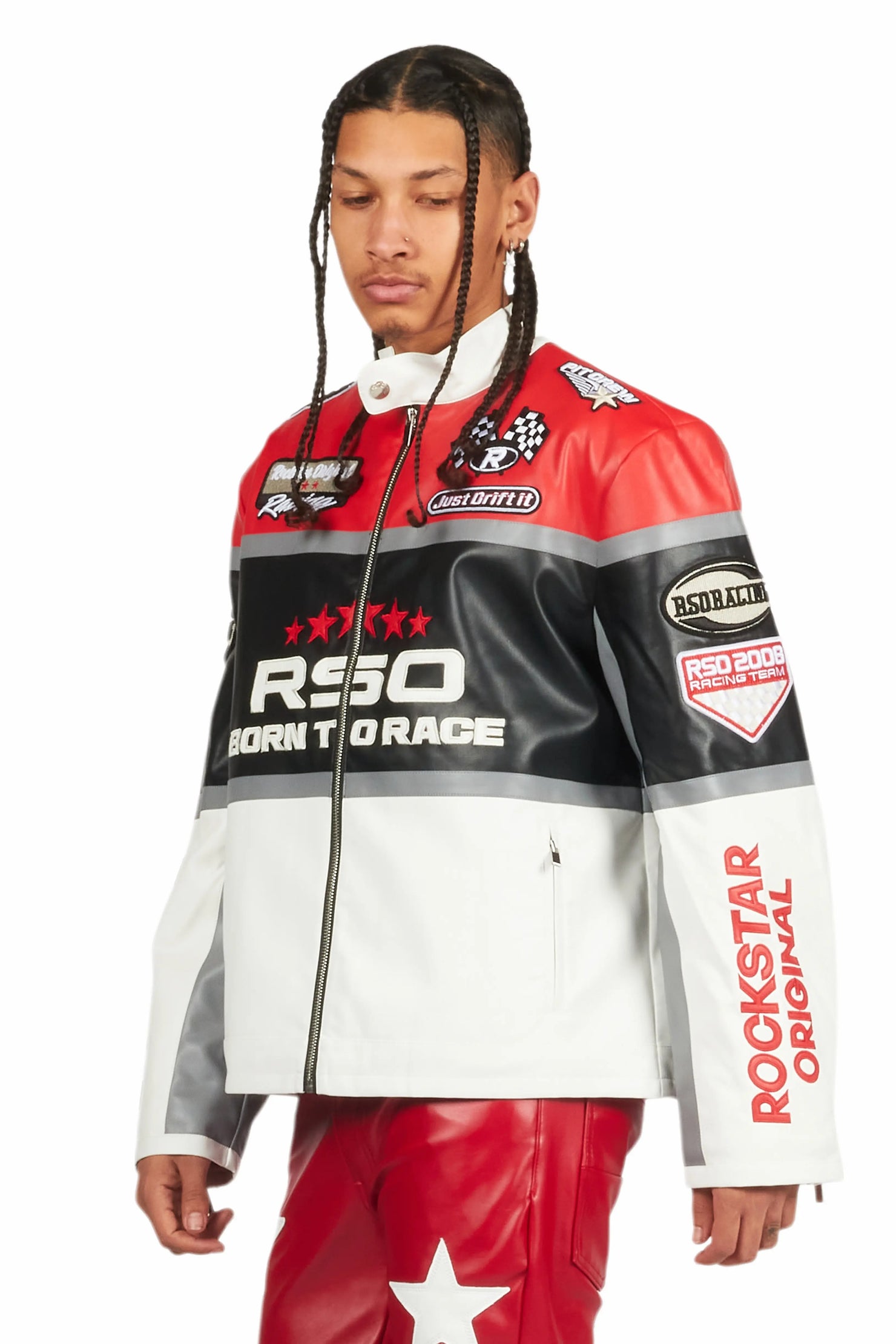 Balint Red/White Leather Moto Jacket