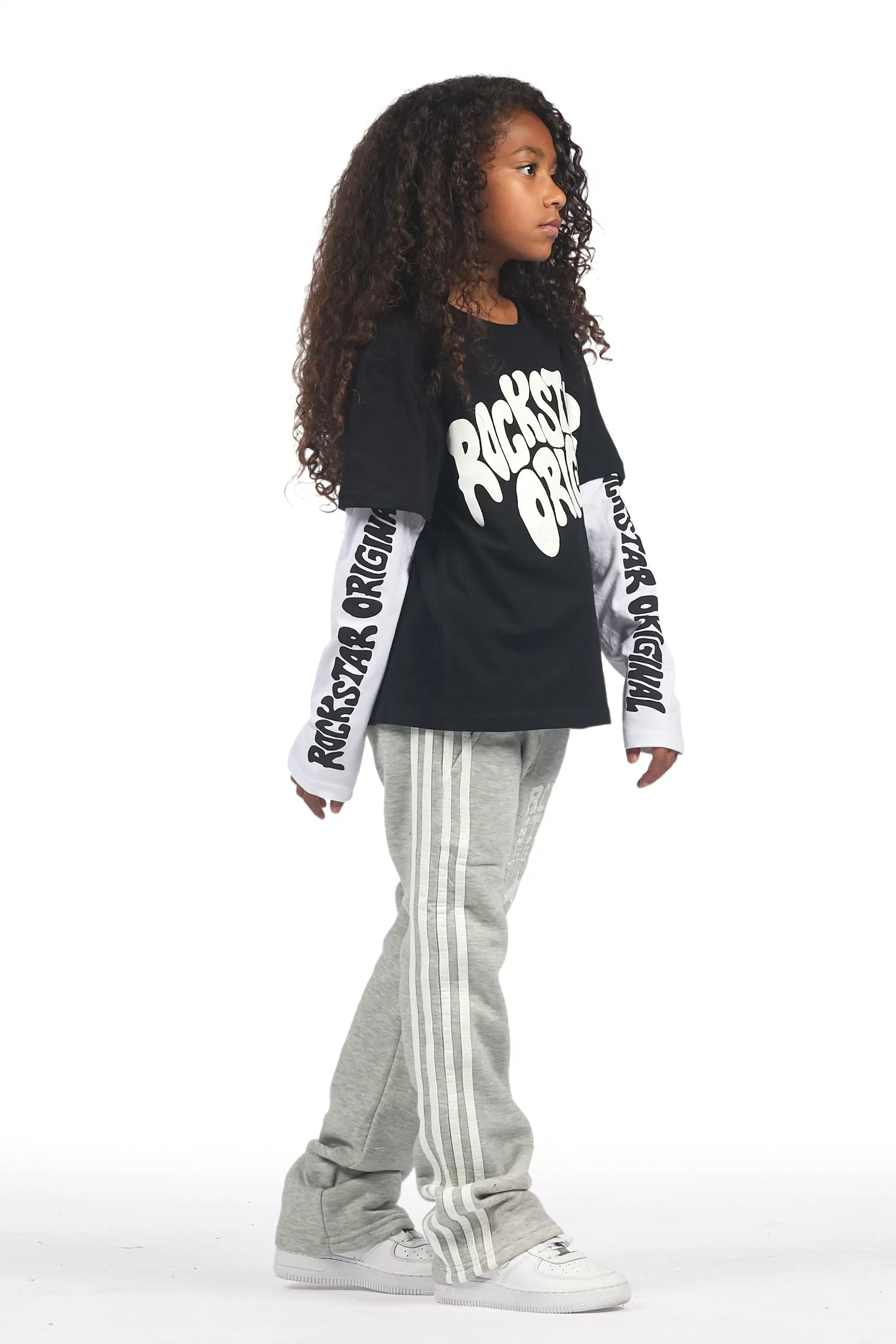 Girls Gerrit Grey Stacked Baggy Track Pant