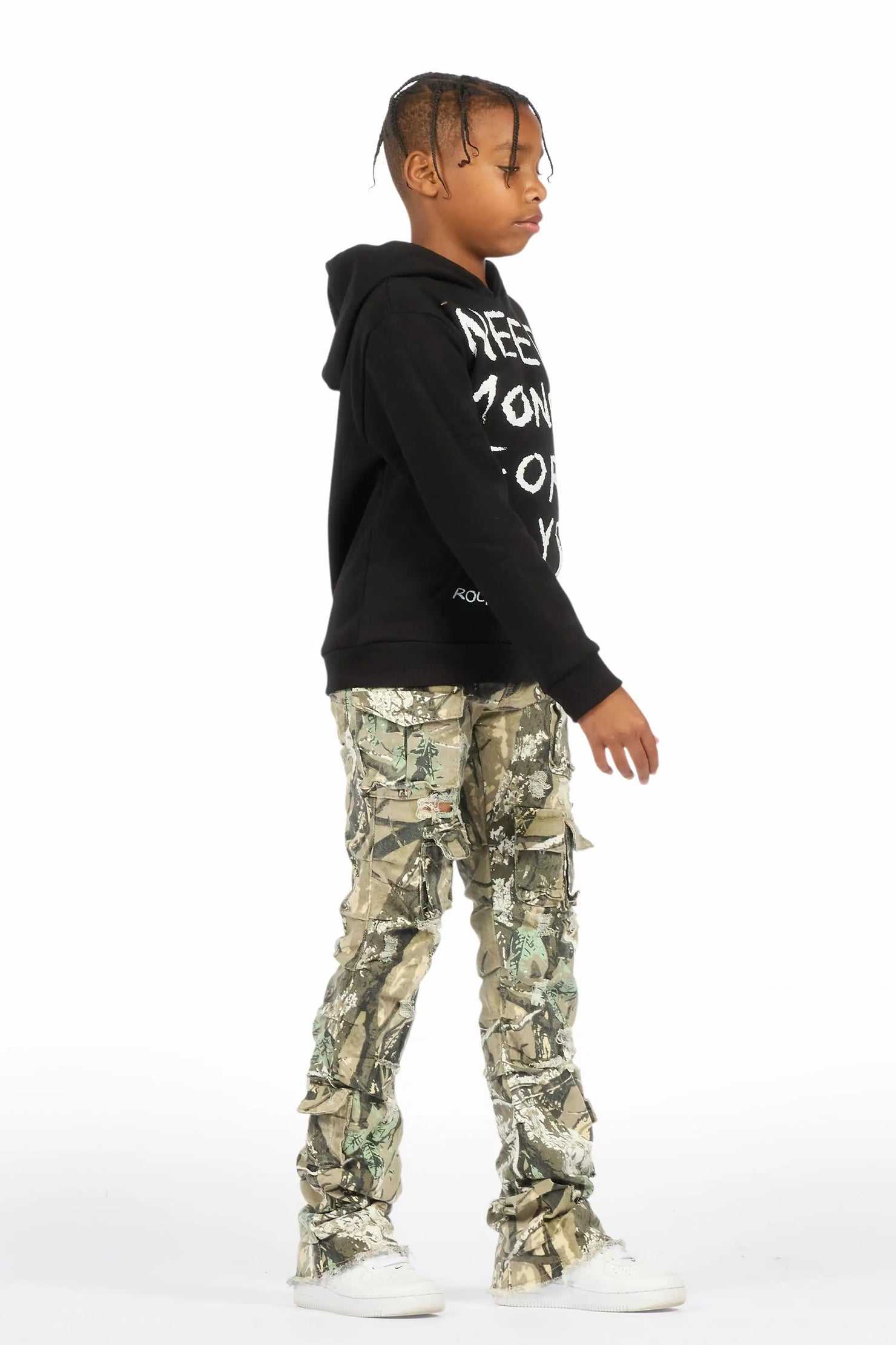 Boys M4 Toys Black/Camo Hoodie Stacked Jean Set