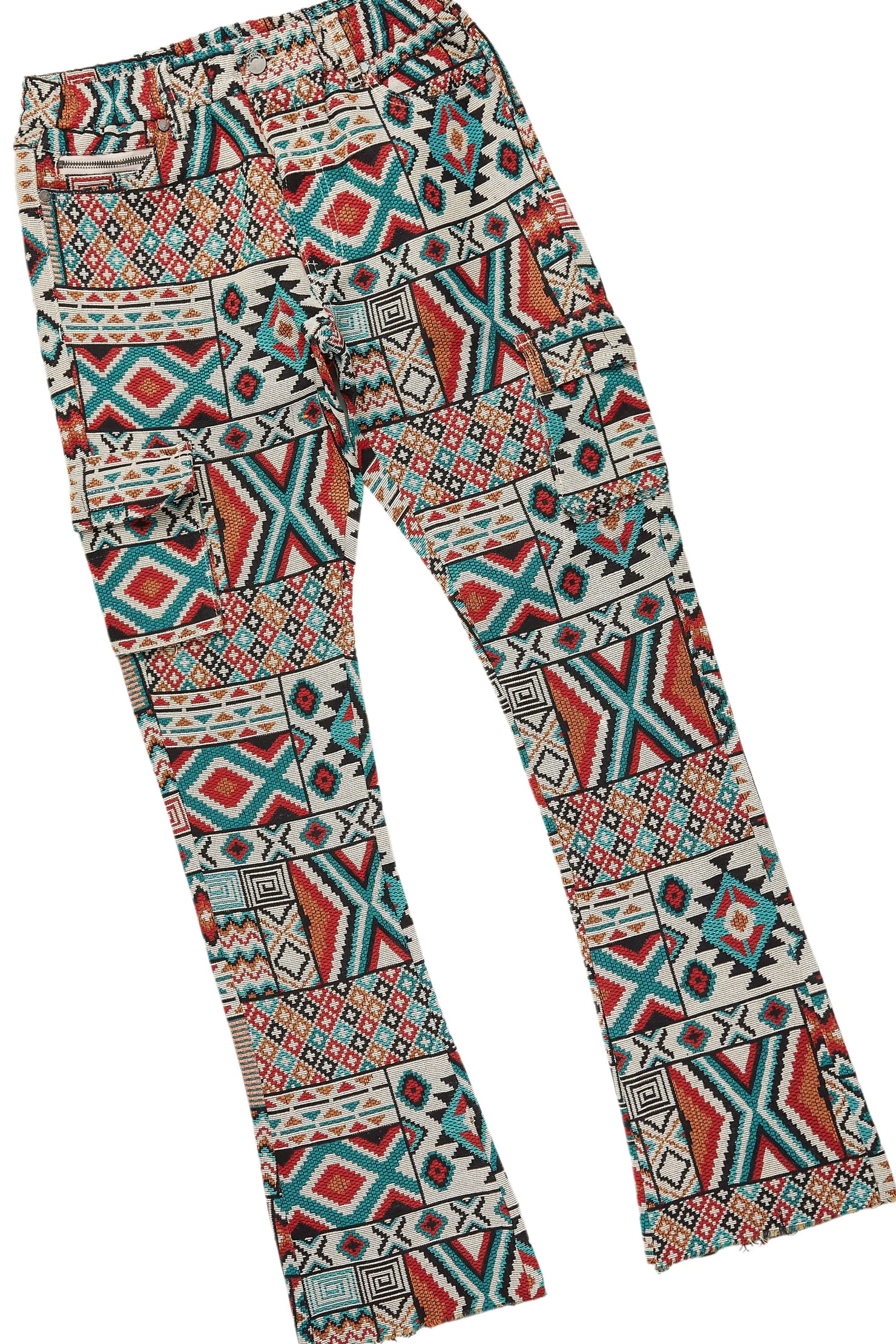 Fagan Red Knit Sweater & Nard Stacked Flare Tapestry Jean Bundle