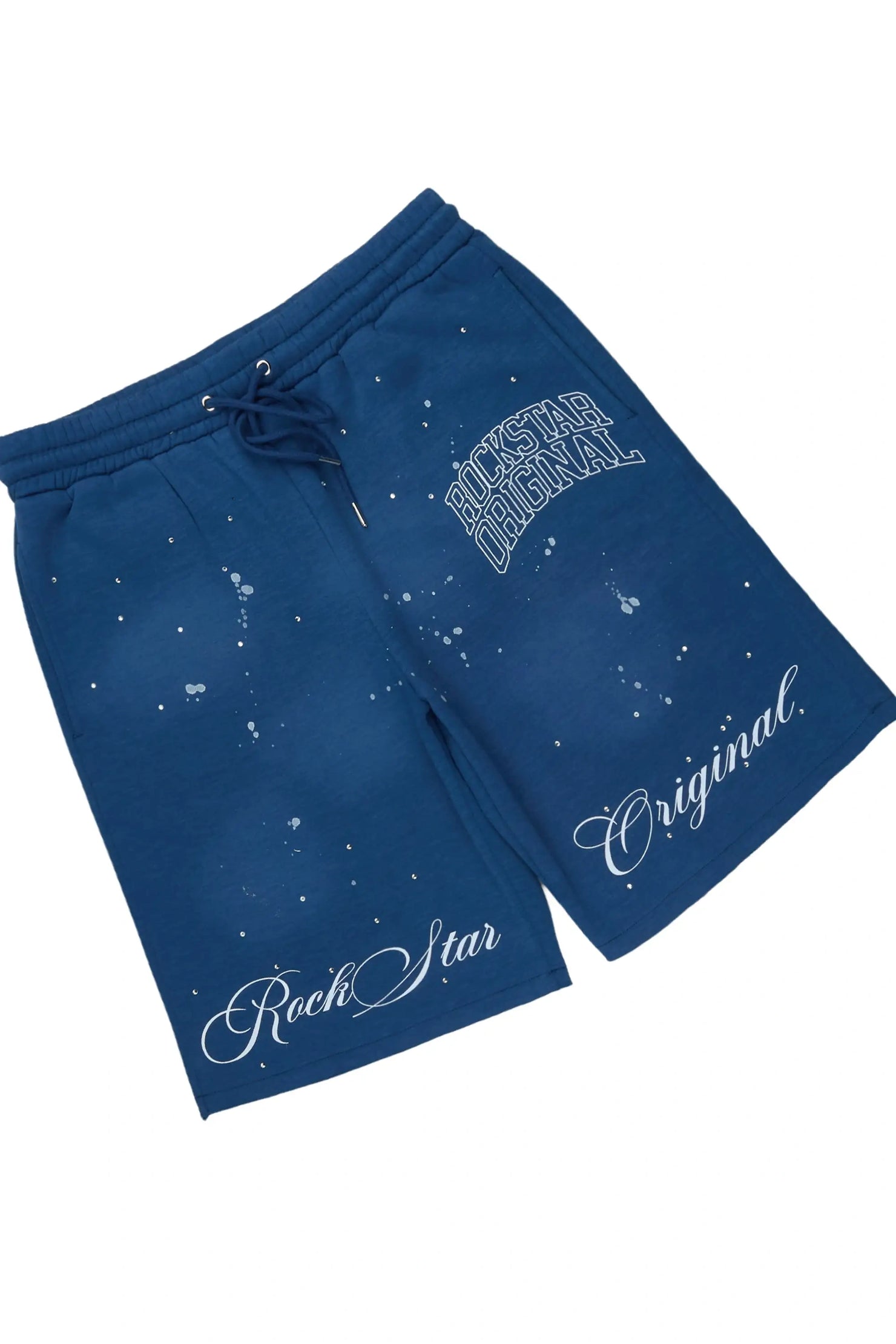 Boys Dripped Navy Rhinestone Oversized T-Shirt/Short Set