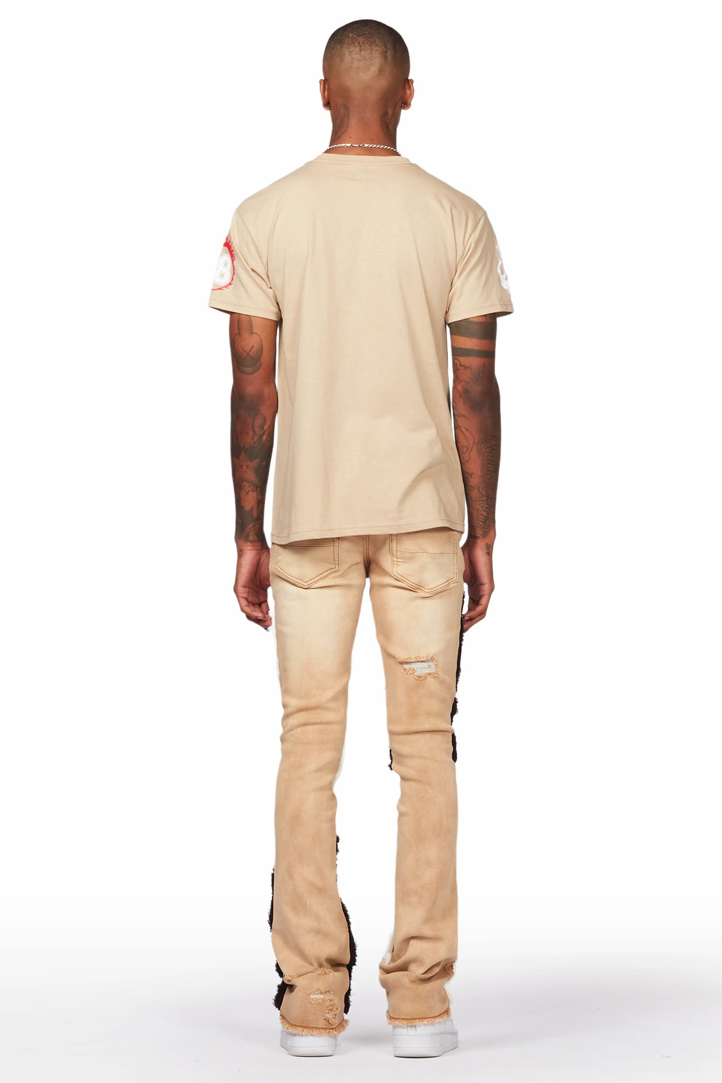 Destry Tan Patchwork Stacked Flare Jean