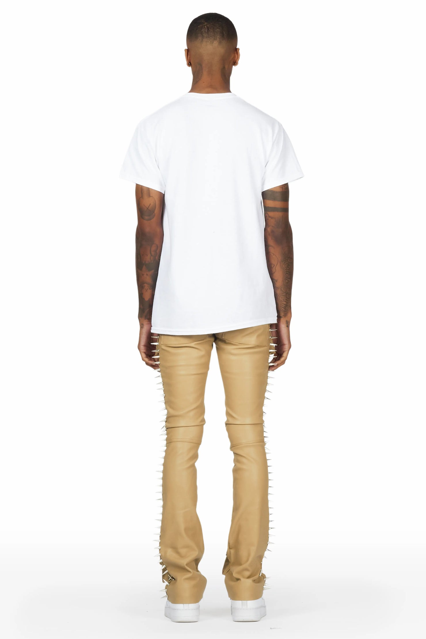 Leopold Beige PU Stacked Flare Jean