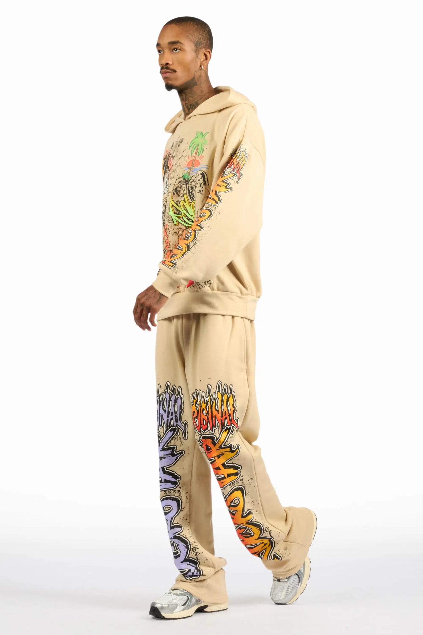 Zyver Beige Hoodie/Baggy Pant Track Set